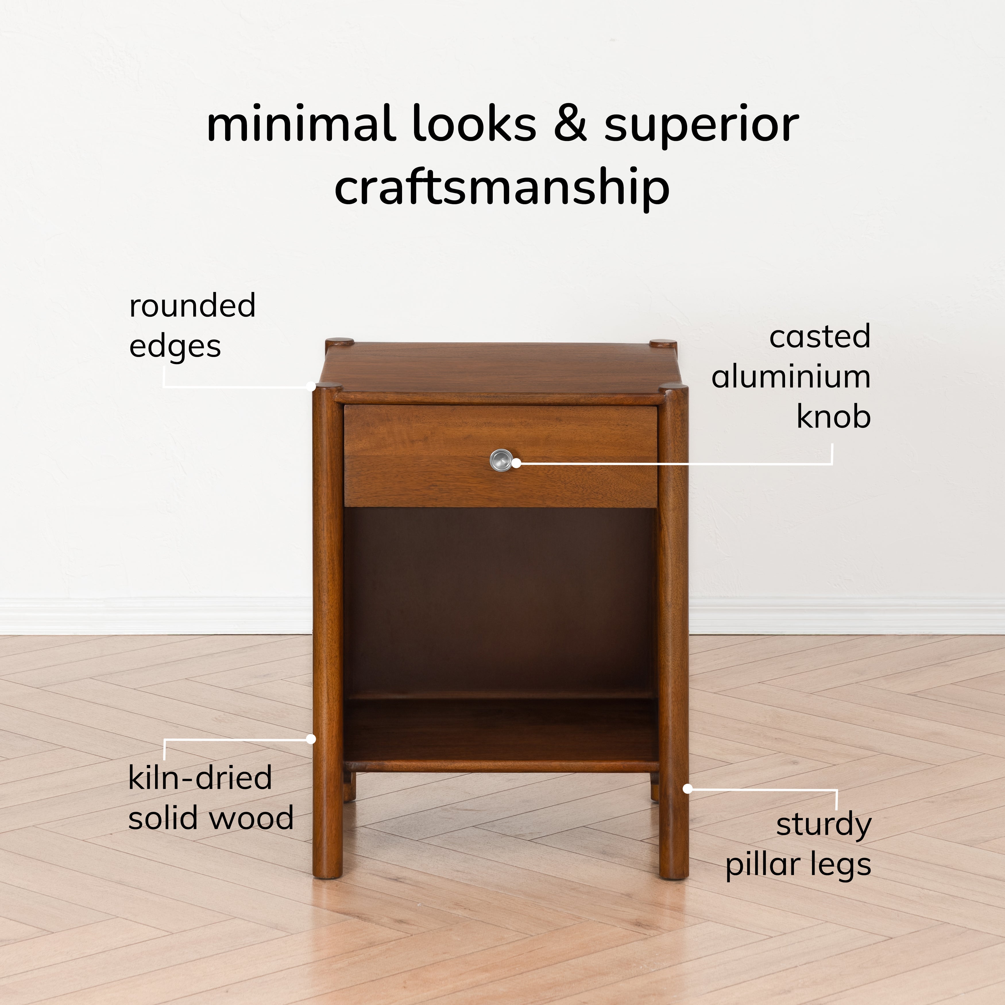 Eden Solid Wood Nightstand - Walnut