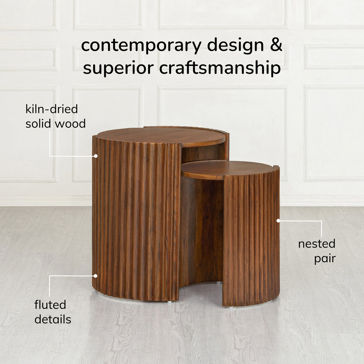 Lenni Nested Solid Wood End Table - Walnut