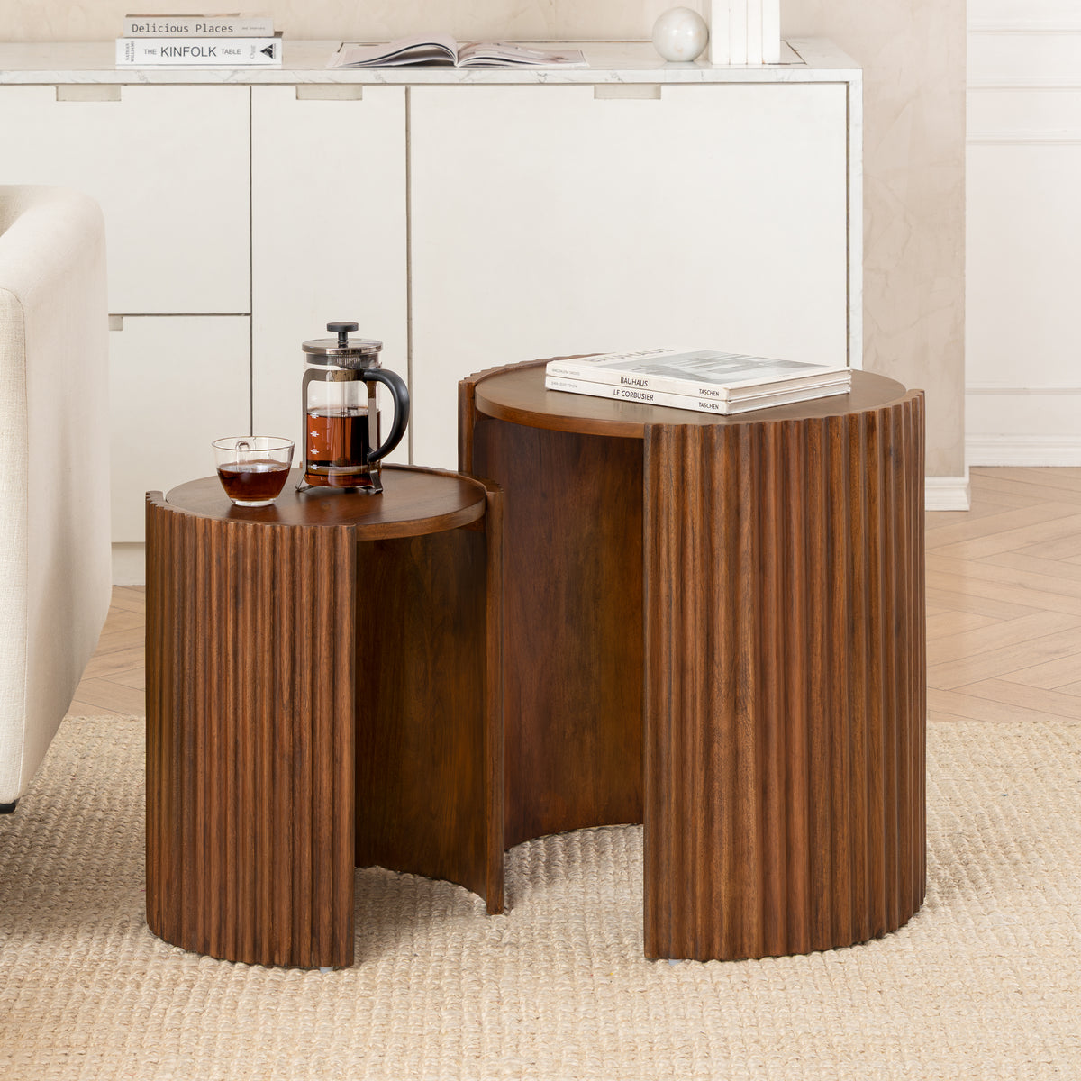 Lenni Solid Wood Nested End Table - Walnut