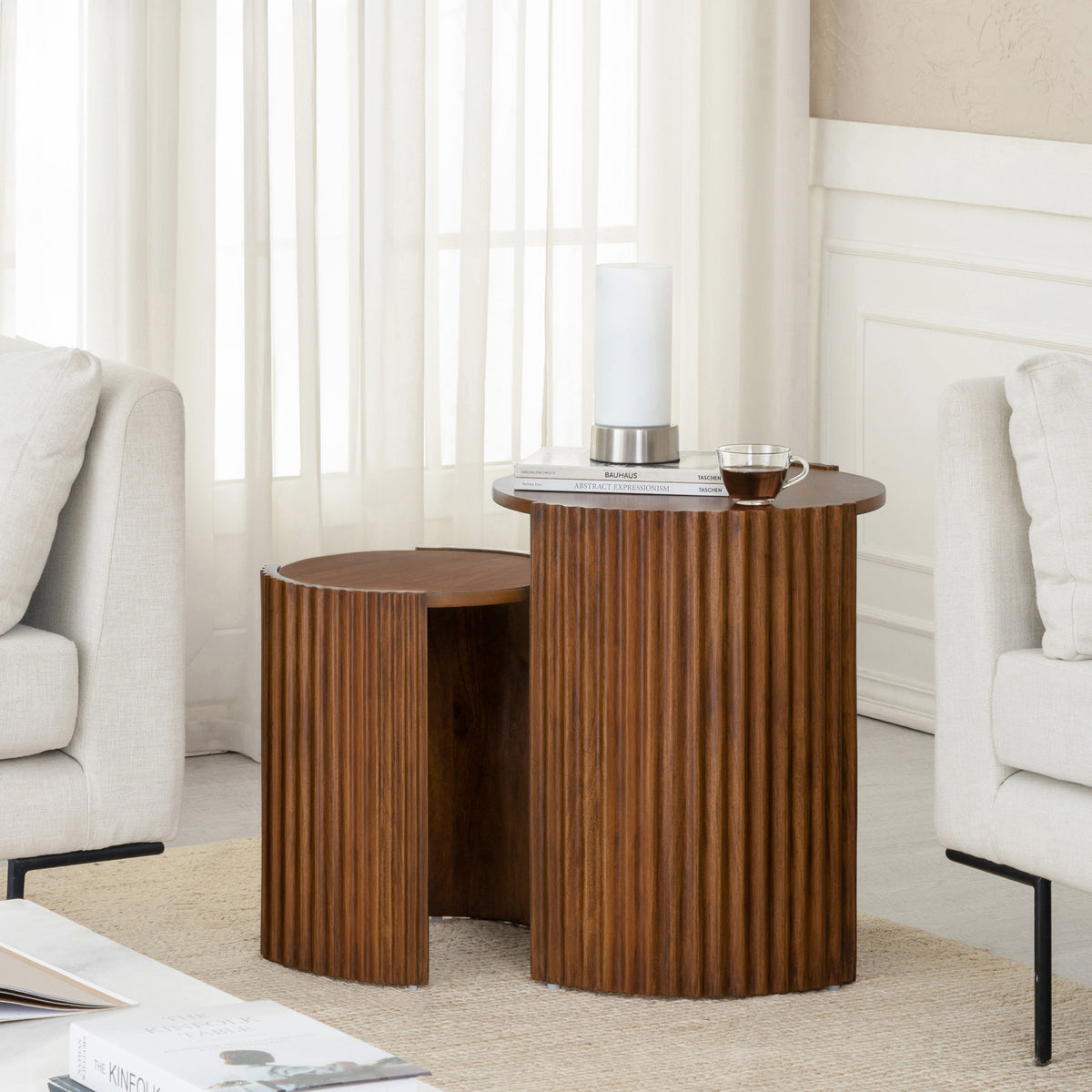 Lenni Solid Wood Nested End Table - Walnut