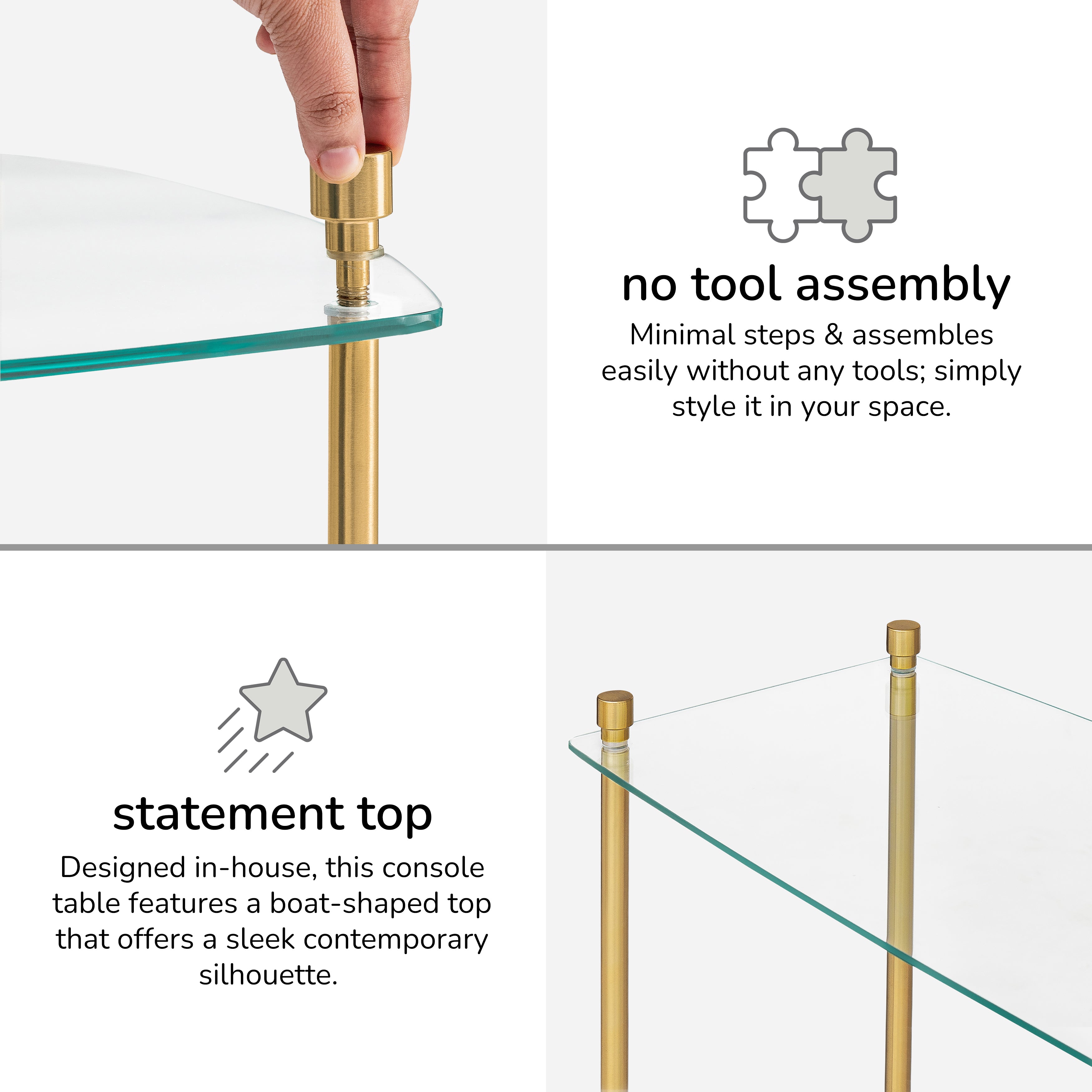 Veta Metal & Tempered Glass Console Table - Antique Brass