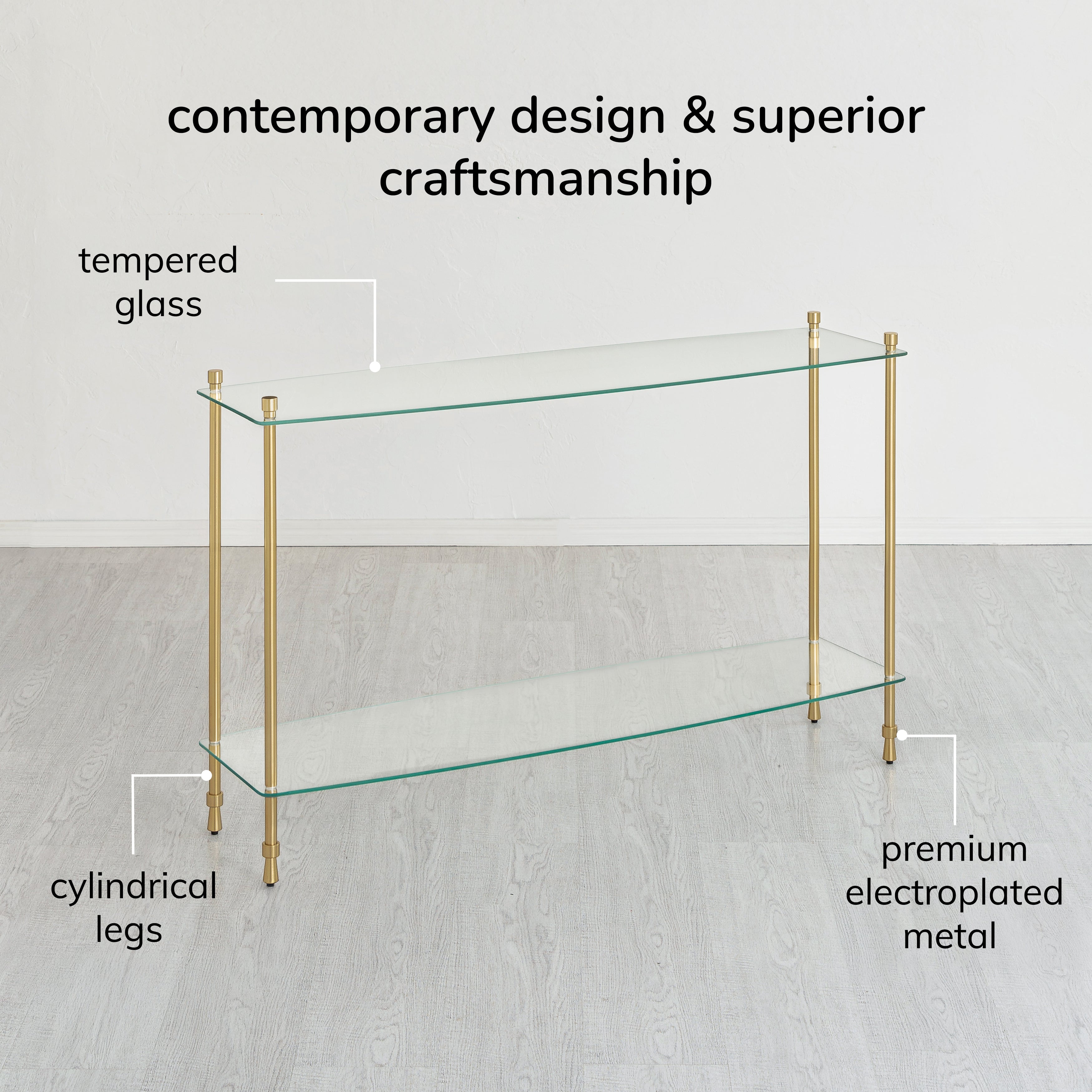 Veta Metal & Tempered Glass Console Table - Antique Brass