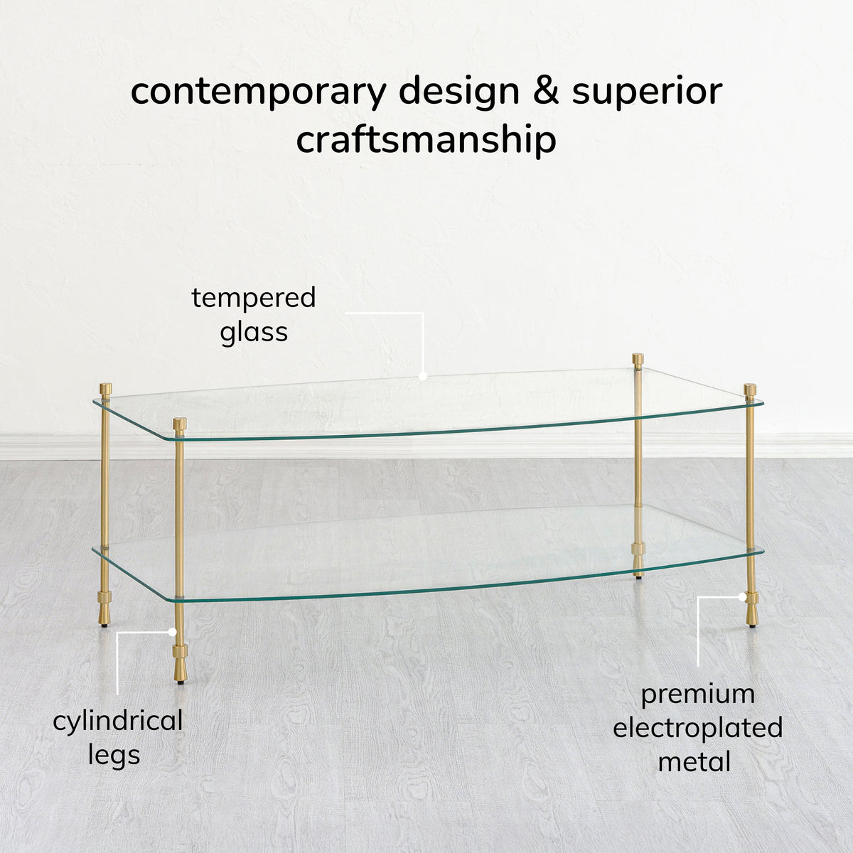 Veta Metal & Tempered Glass Coffee Table - Antique Brass