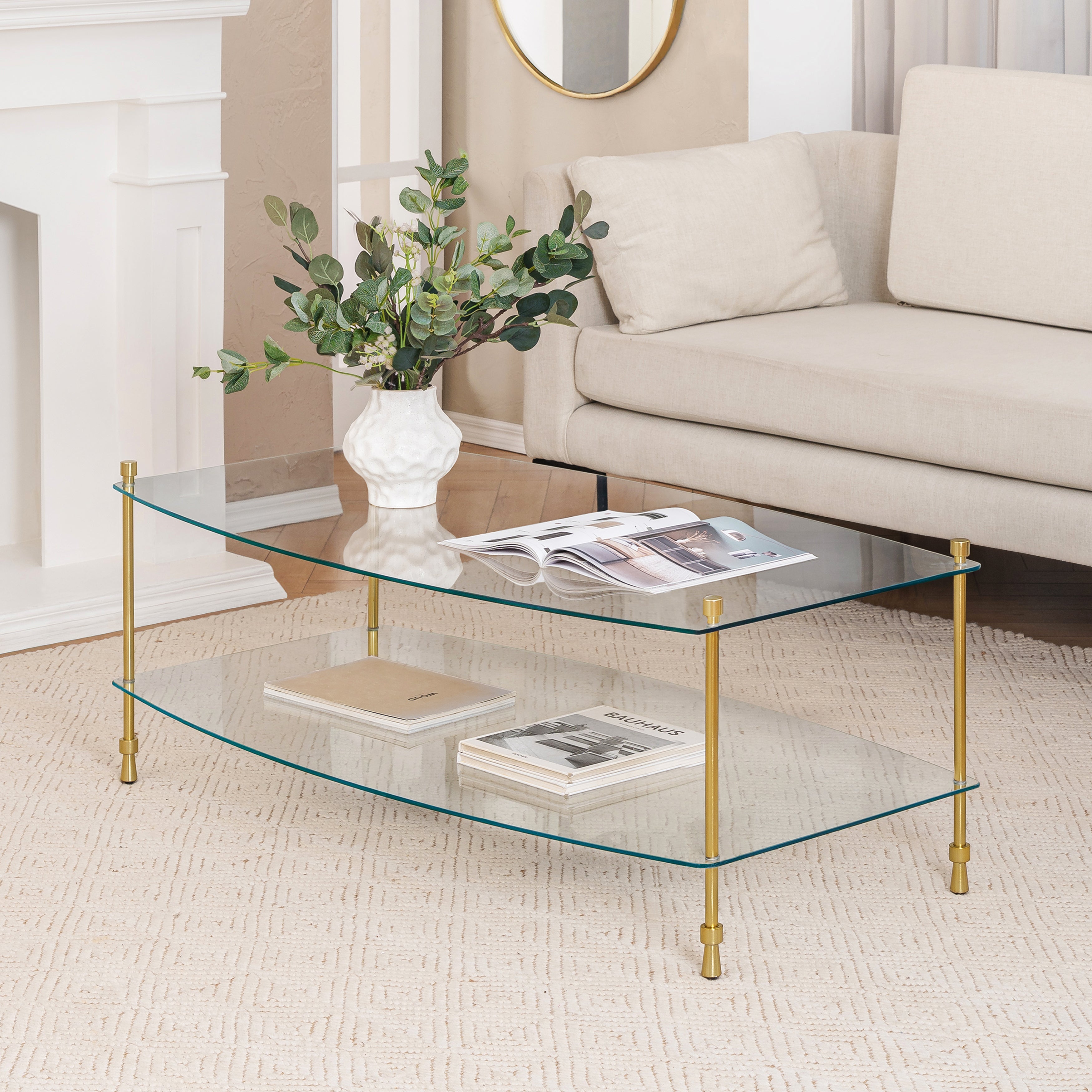Veta Metal & Tempered Glass Coffee Table - Antique Brass