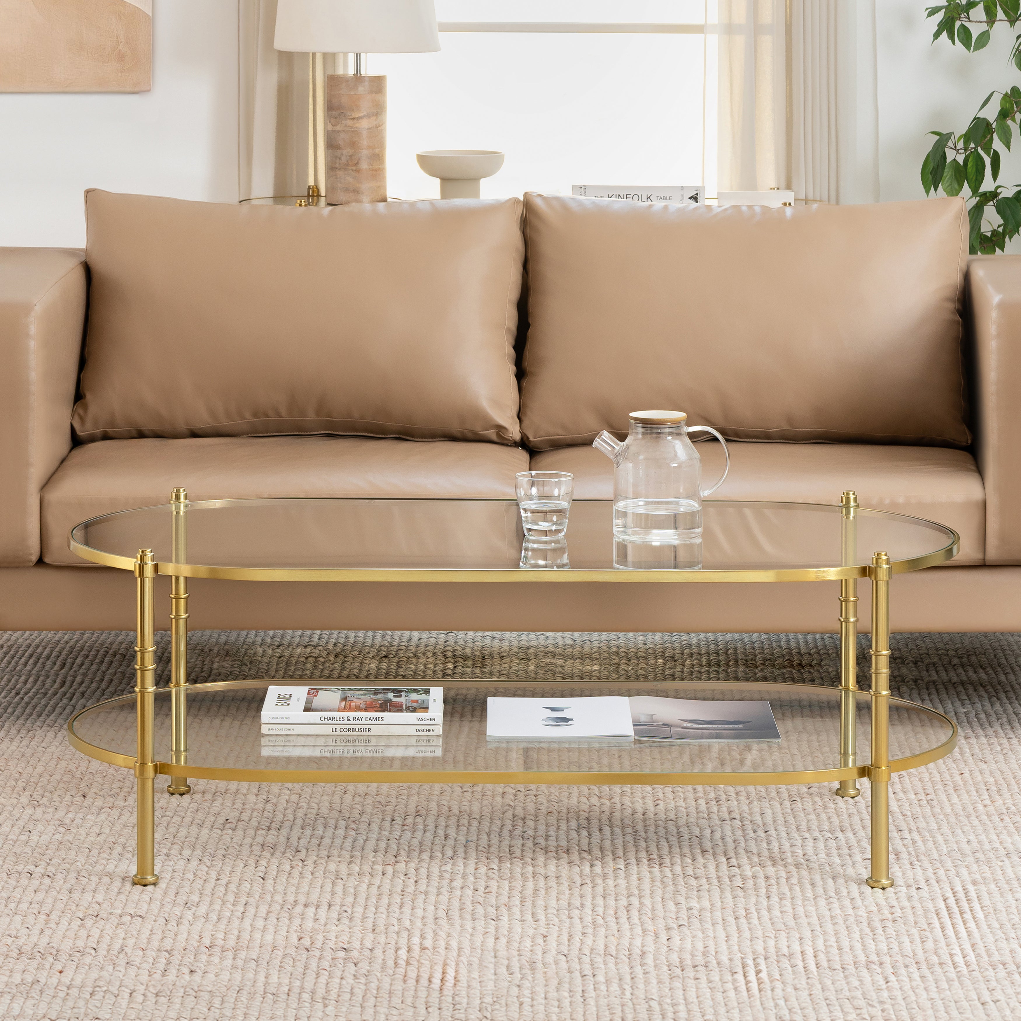 Remi Metal & Tempered Glass Coffee Table - Antique Brass