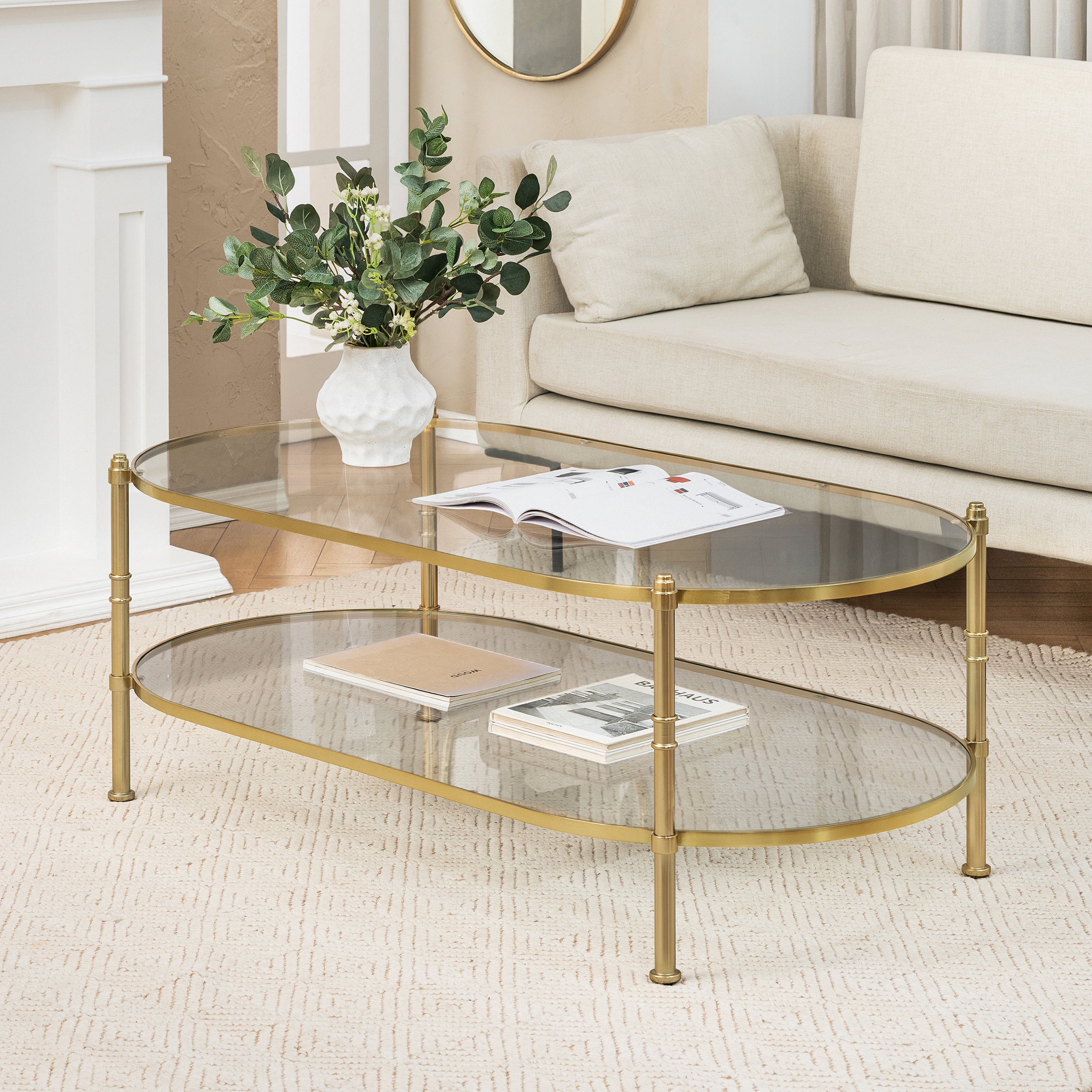 Remi Metal & Tempered Glass Coffee Table - Antique Brass