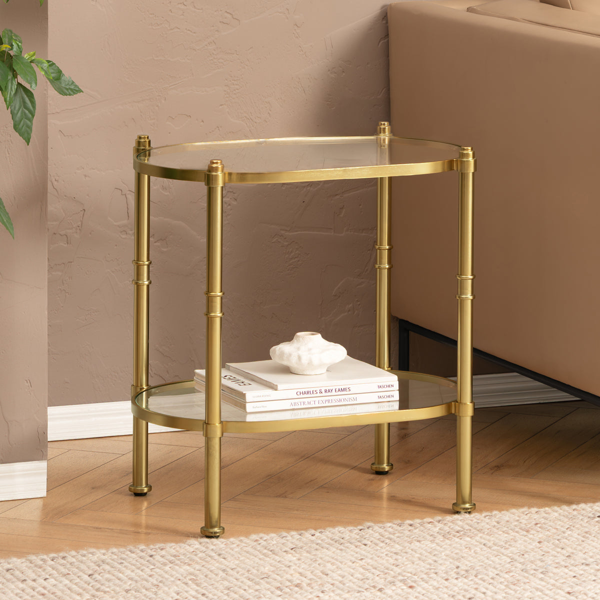 Remi Metal & Tempered Glass End Table - Antique Brass