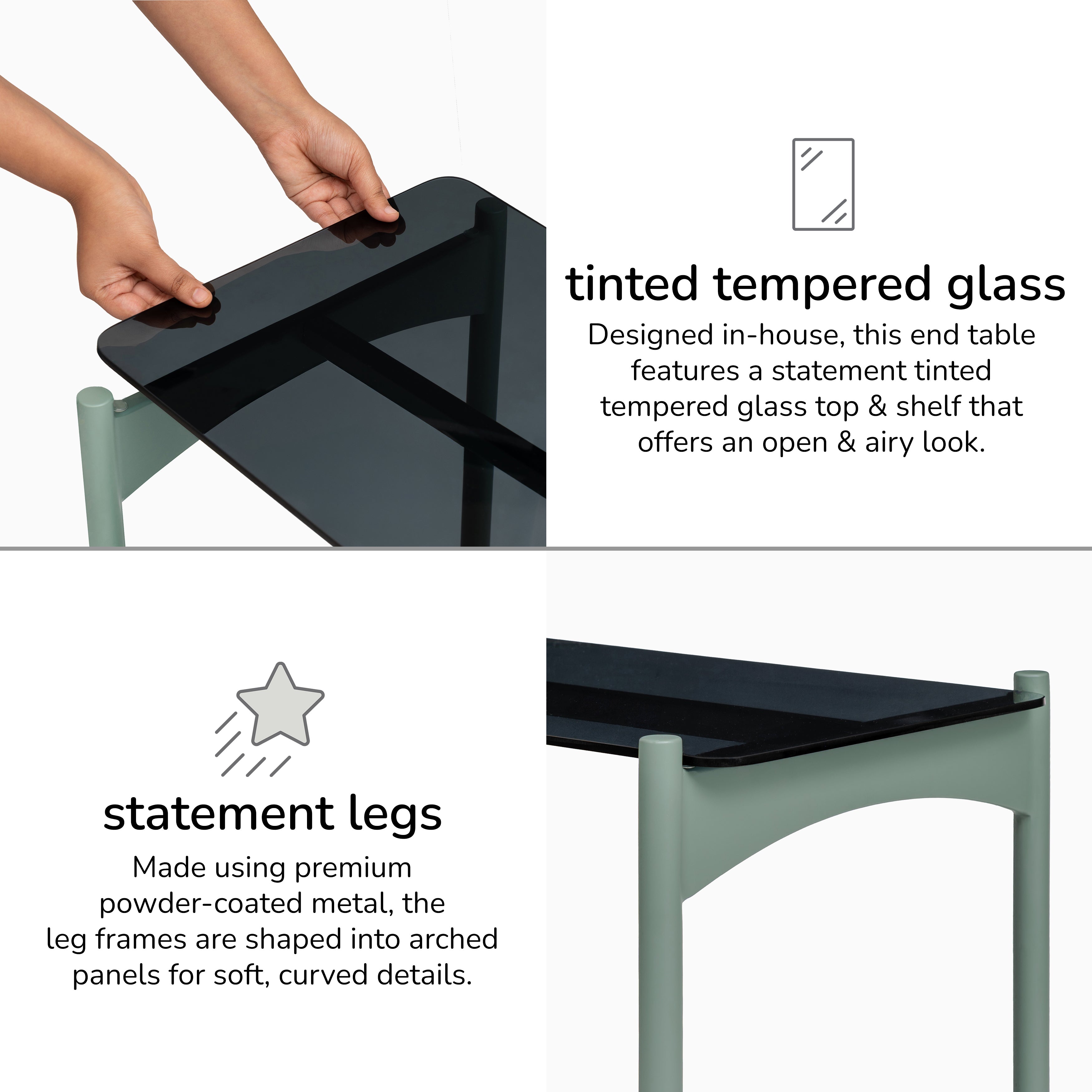 Hector Metal & Tempered Glass End Table - Sage Green