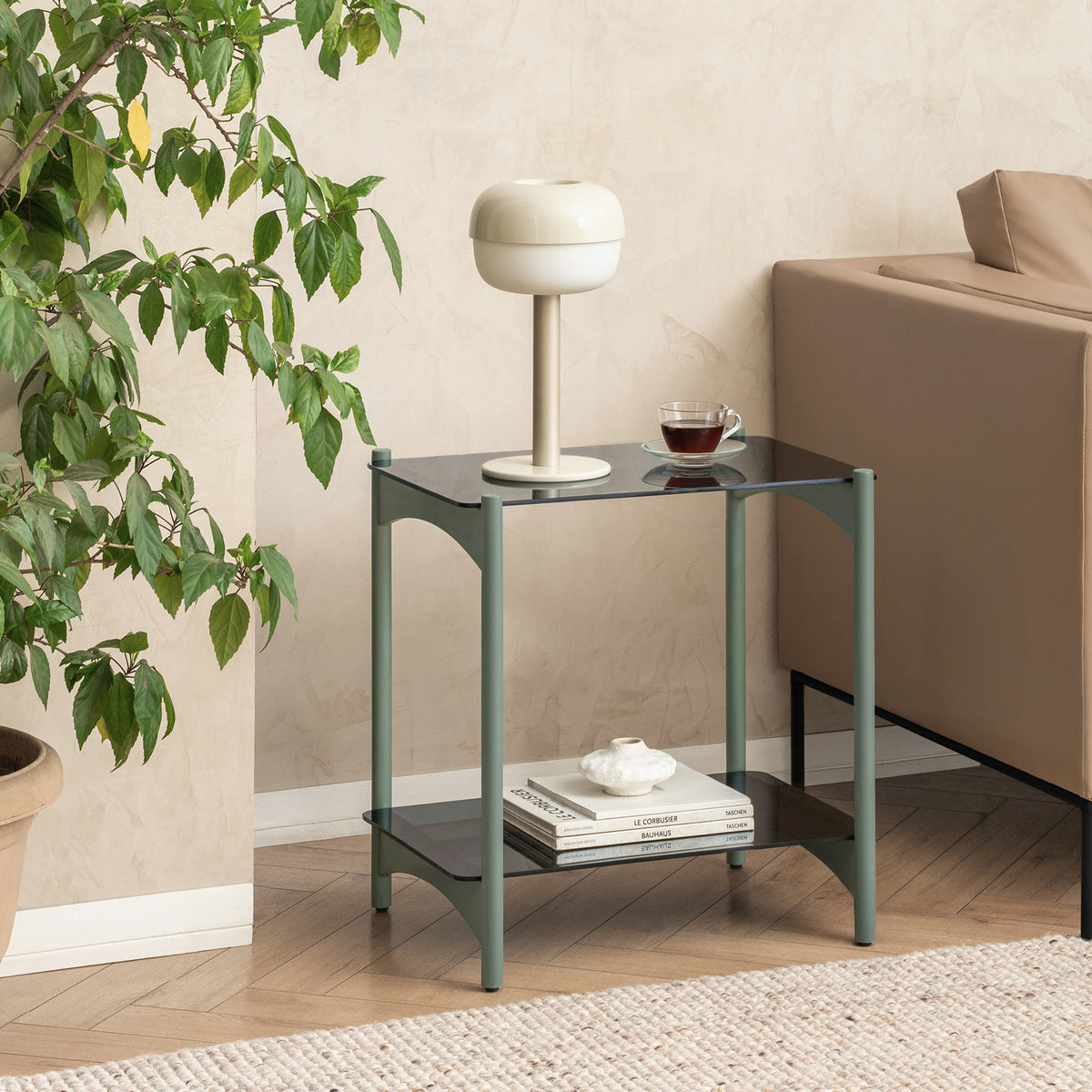 Hector Metal & Tempered Glass End Table - Sage Green