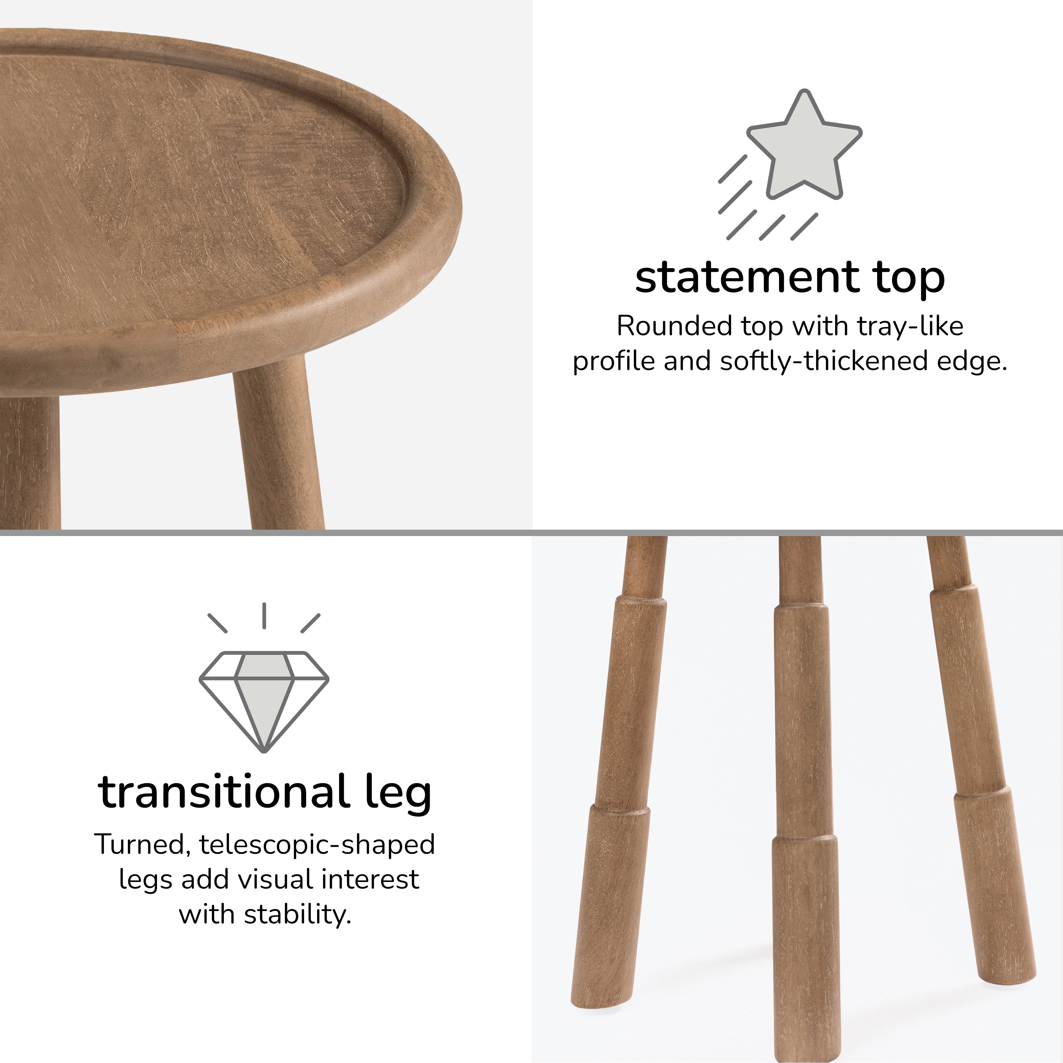 Bali Solid Wood End Table - Cerused Taupe