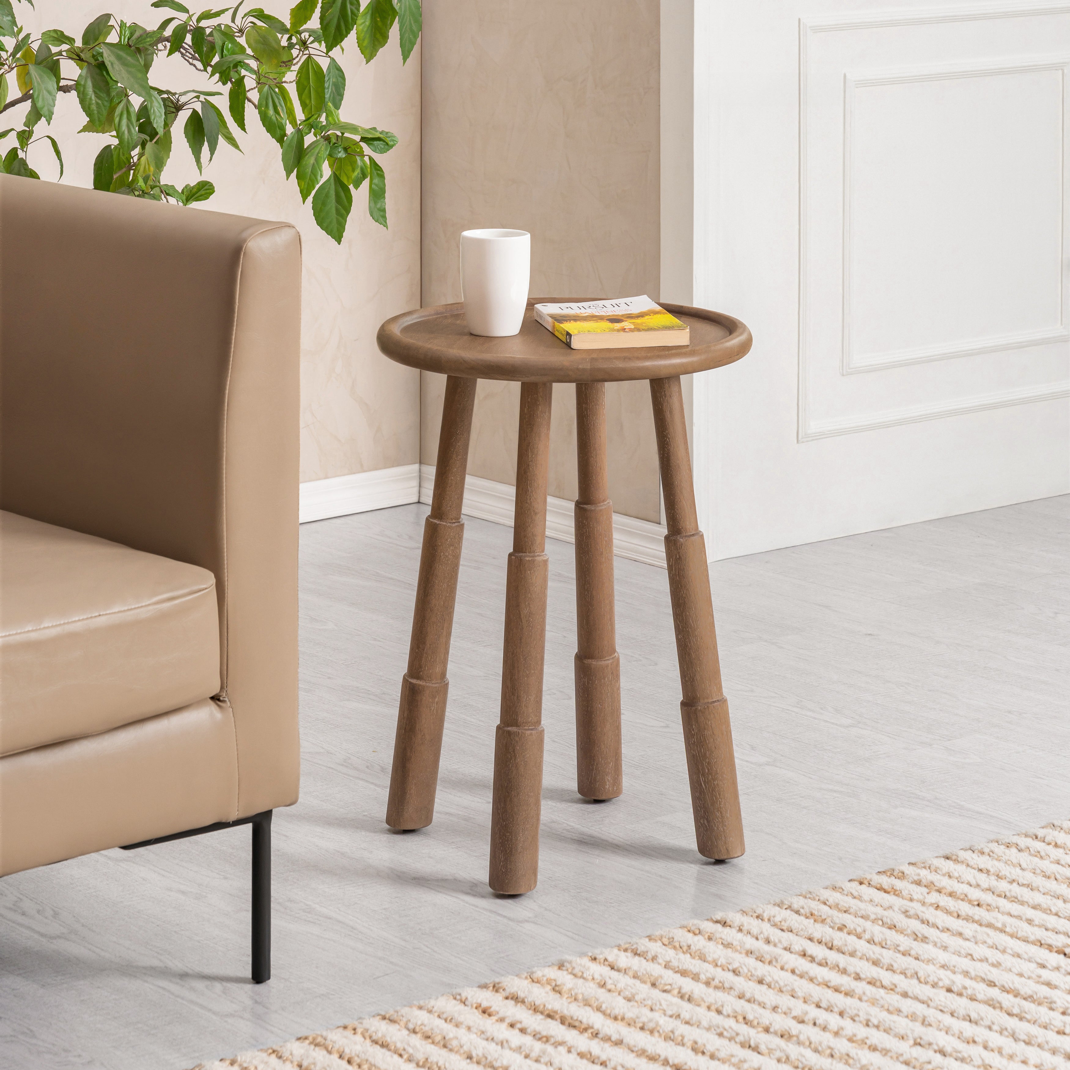 Bali Solid Wood End Table - Cerused Taupe