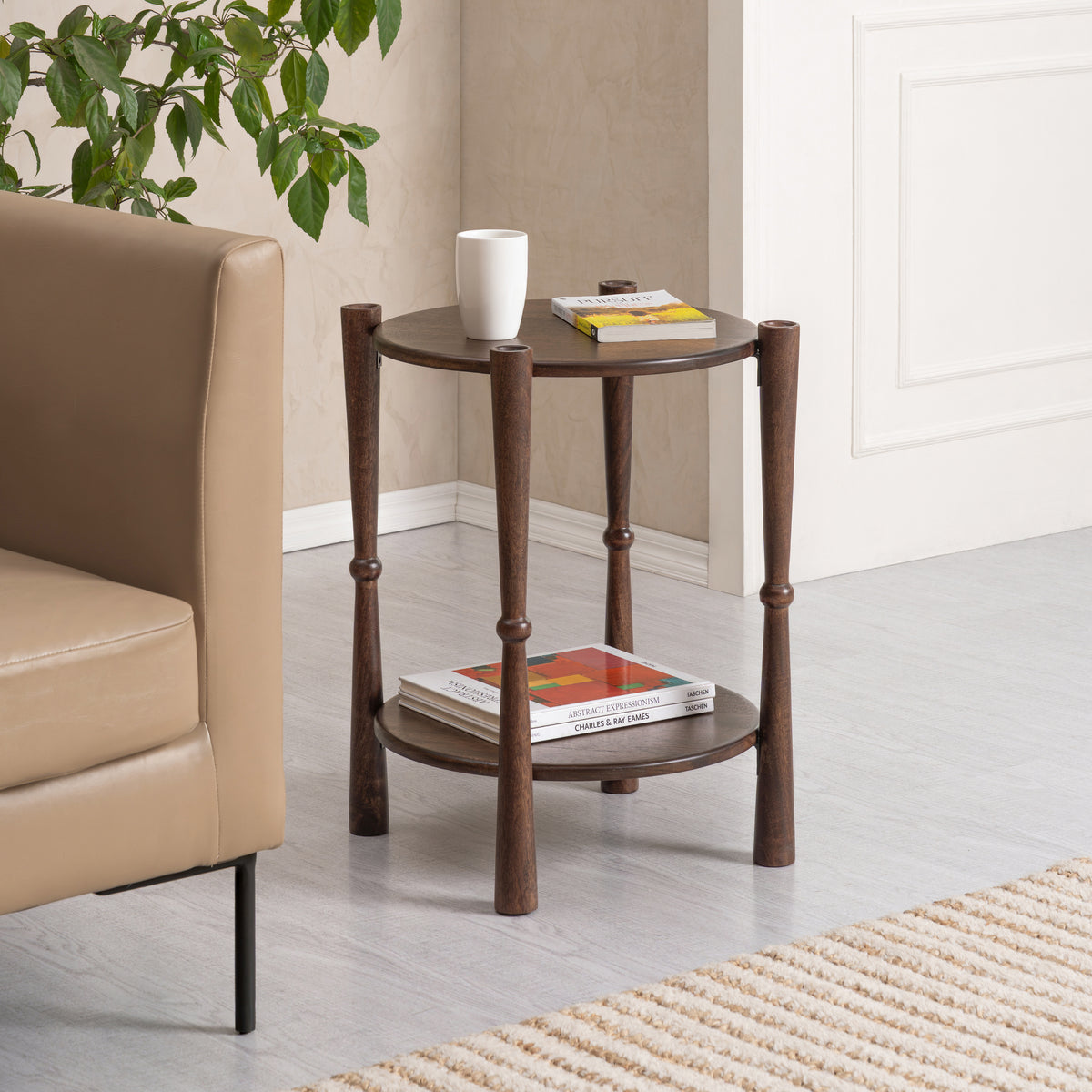 Olive Solid Wood End Table - Espresso