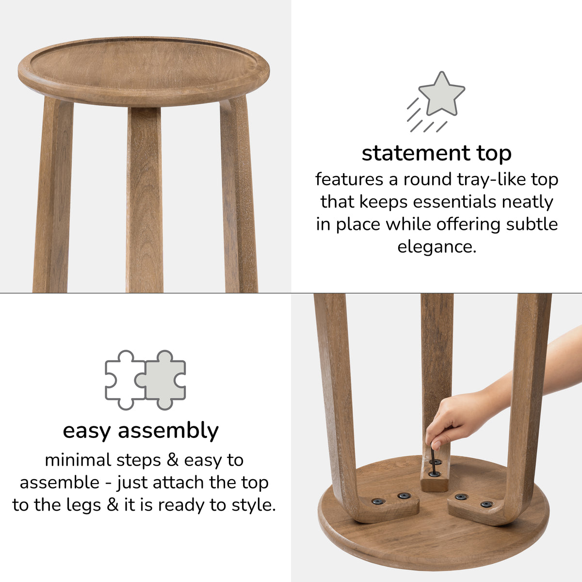 Daisy Solid Wood End Table - Cerused Taupe