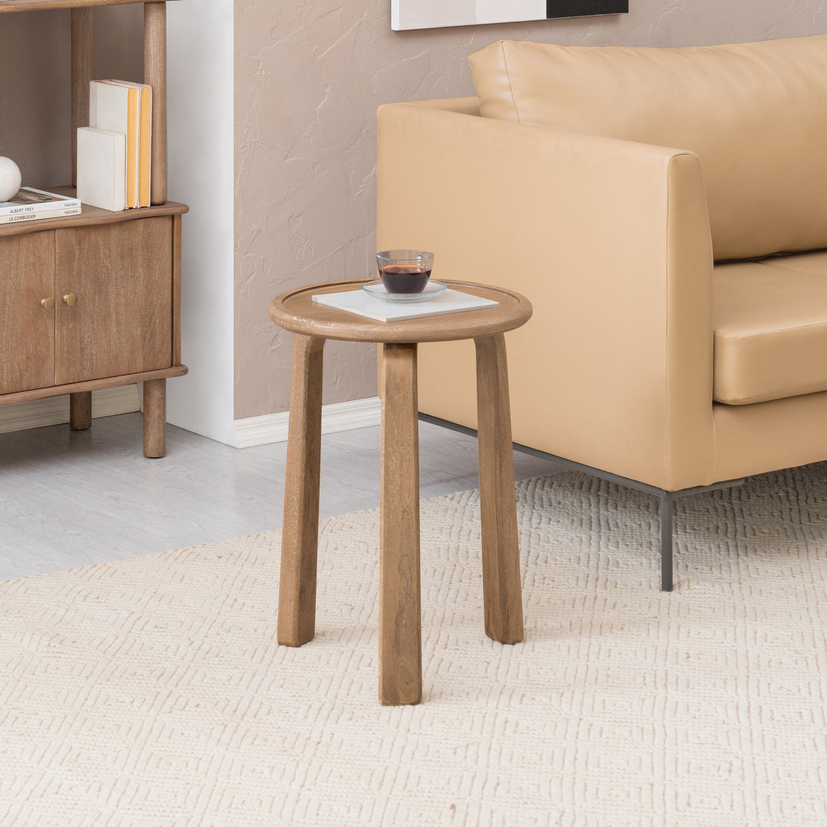 Daisy Solid Wood End Table - Cerused Taupe
