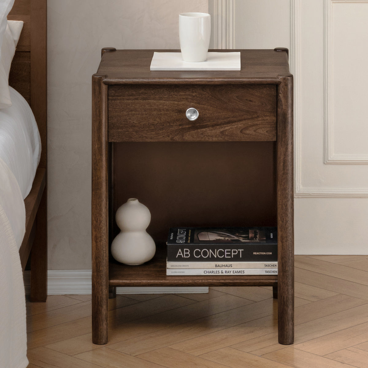 Eden Solid Wood Nightstand - Hazel Brown
