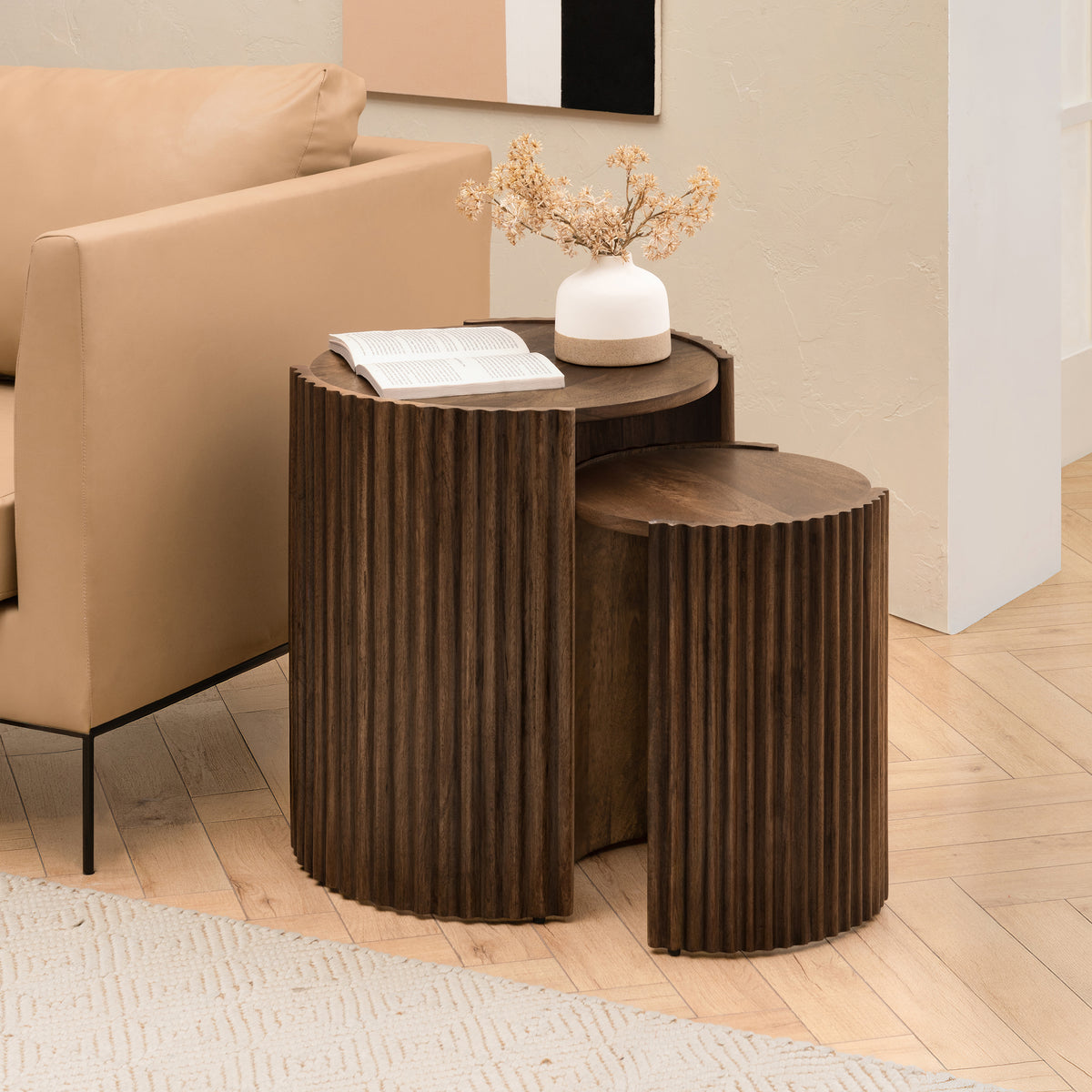 Lenni Solid Wood Nested End Table - Hazel Brown