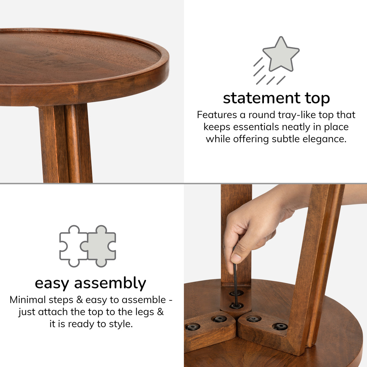 Ethel Solid Mango Wood End Table - Walnut