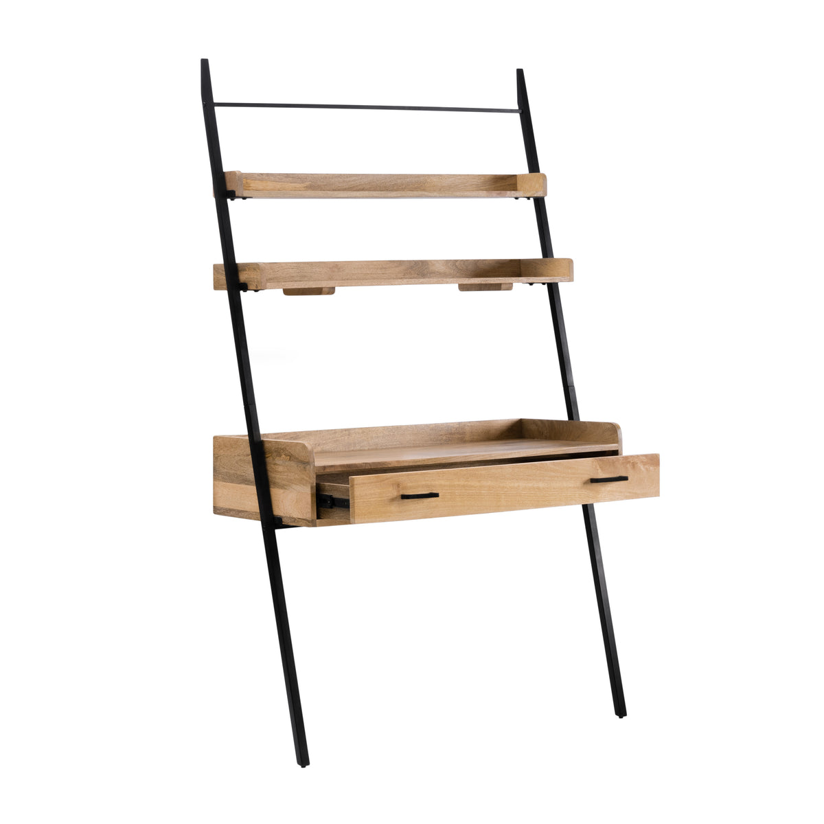 Champier Ladder Solid Wood & Metal Desk - Black & Natural