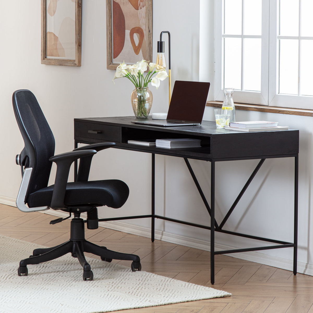 Bilbao Solid Wood & Metal Desk - Black