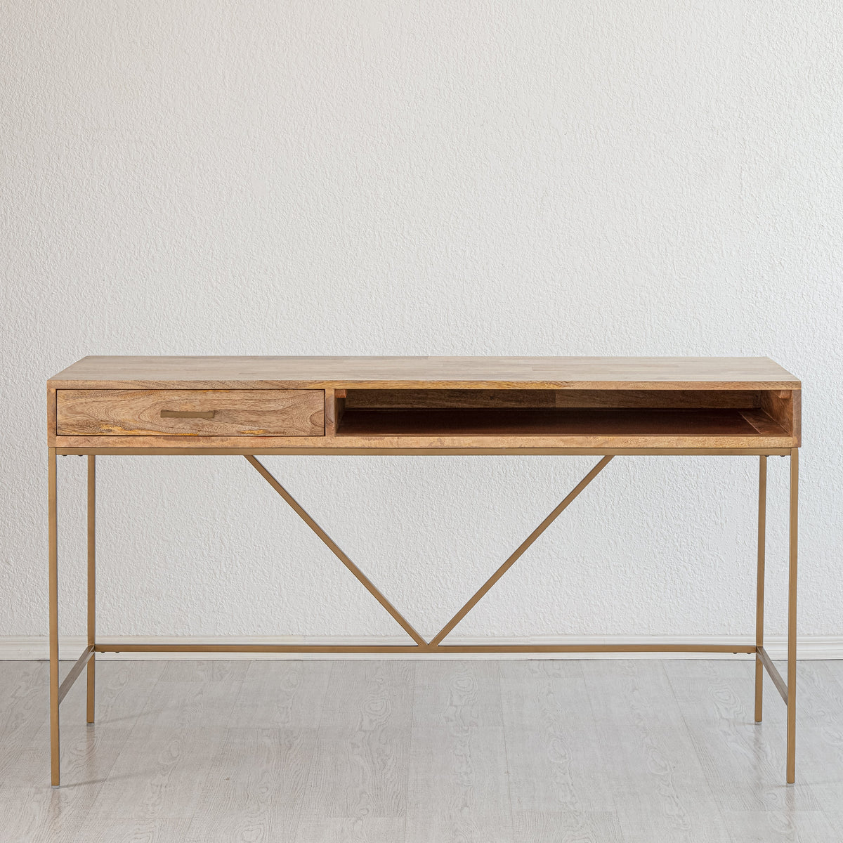Bilbao Solid Wood & Metal Desk - Gold & Natural