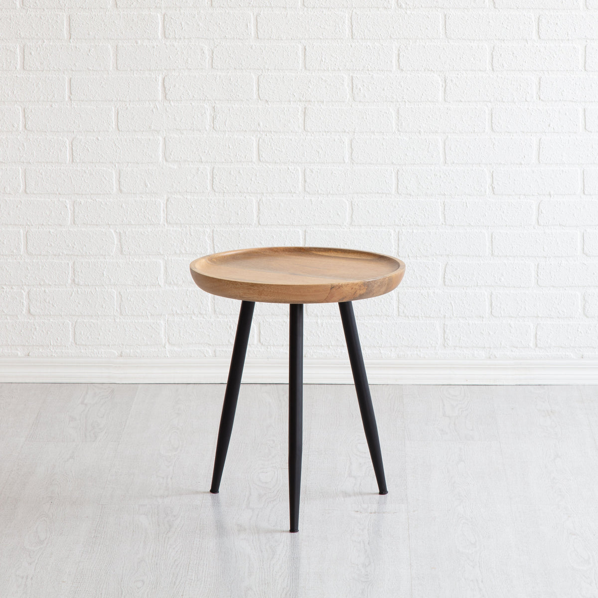 Chervey Solid Wood & Metal Small Tri Pin Side Table - Natural & Black
