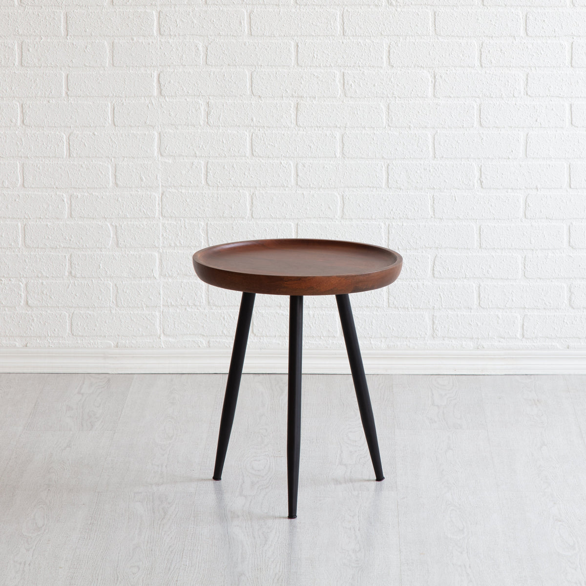 Chervey Solid Wood & Metal Small Tri Pin Side Table - Walnut & Black