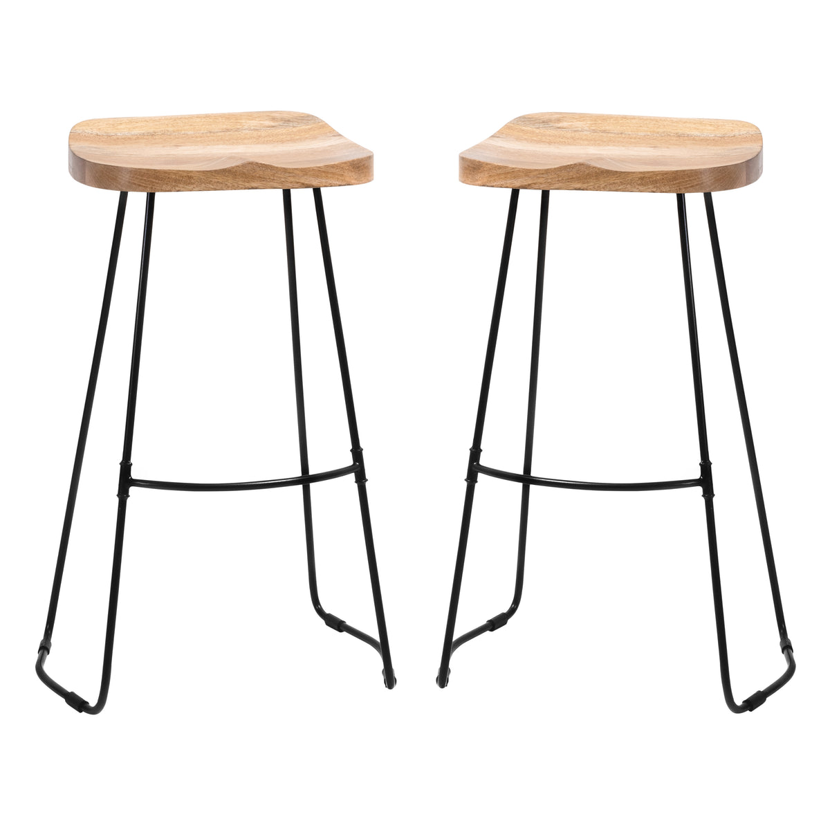Lara Saddle Seat Solid Wood Bar Stools Set of 2 - Natural - Default Title
