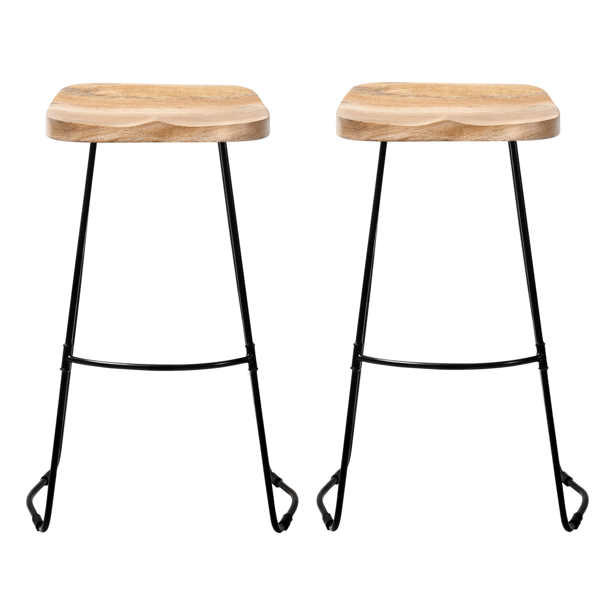 Lara Saddle Seat Solid Wood Bar Stools Set of 2 - Natural - Default Title