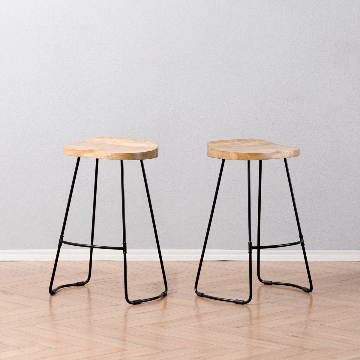 Lara Wood & Metal Counter Stools Set of 2 - Natural & Black