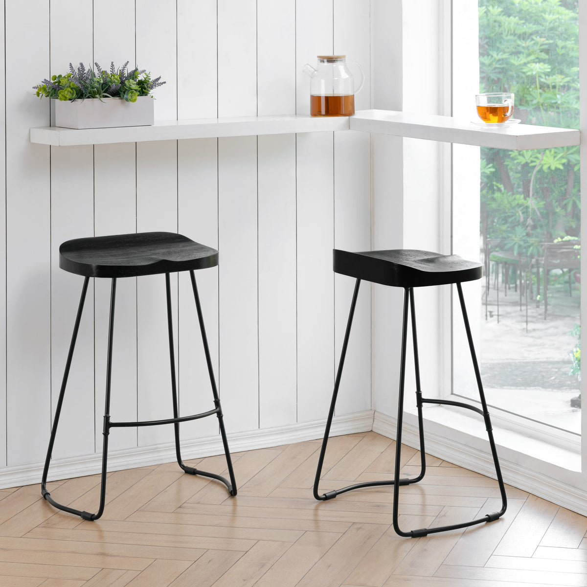 Lara Wood & Metal Counter Stools Set of 2 - Black