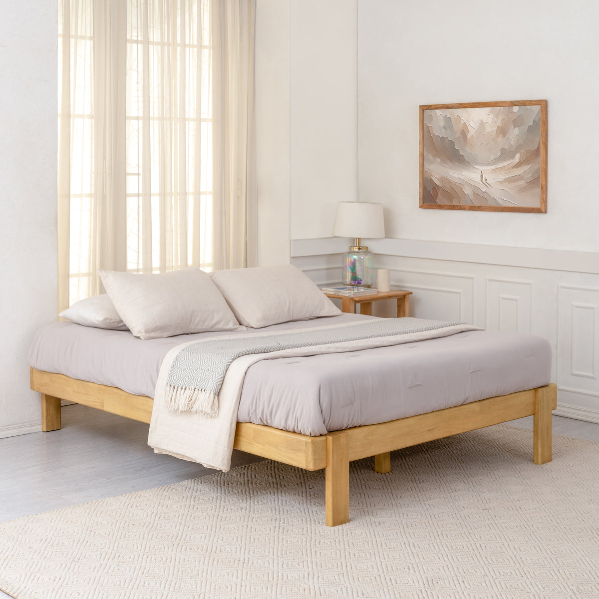 Parson Solid Wood Queen Platform Bed - Light Blonde