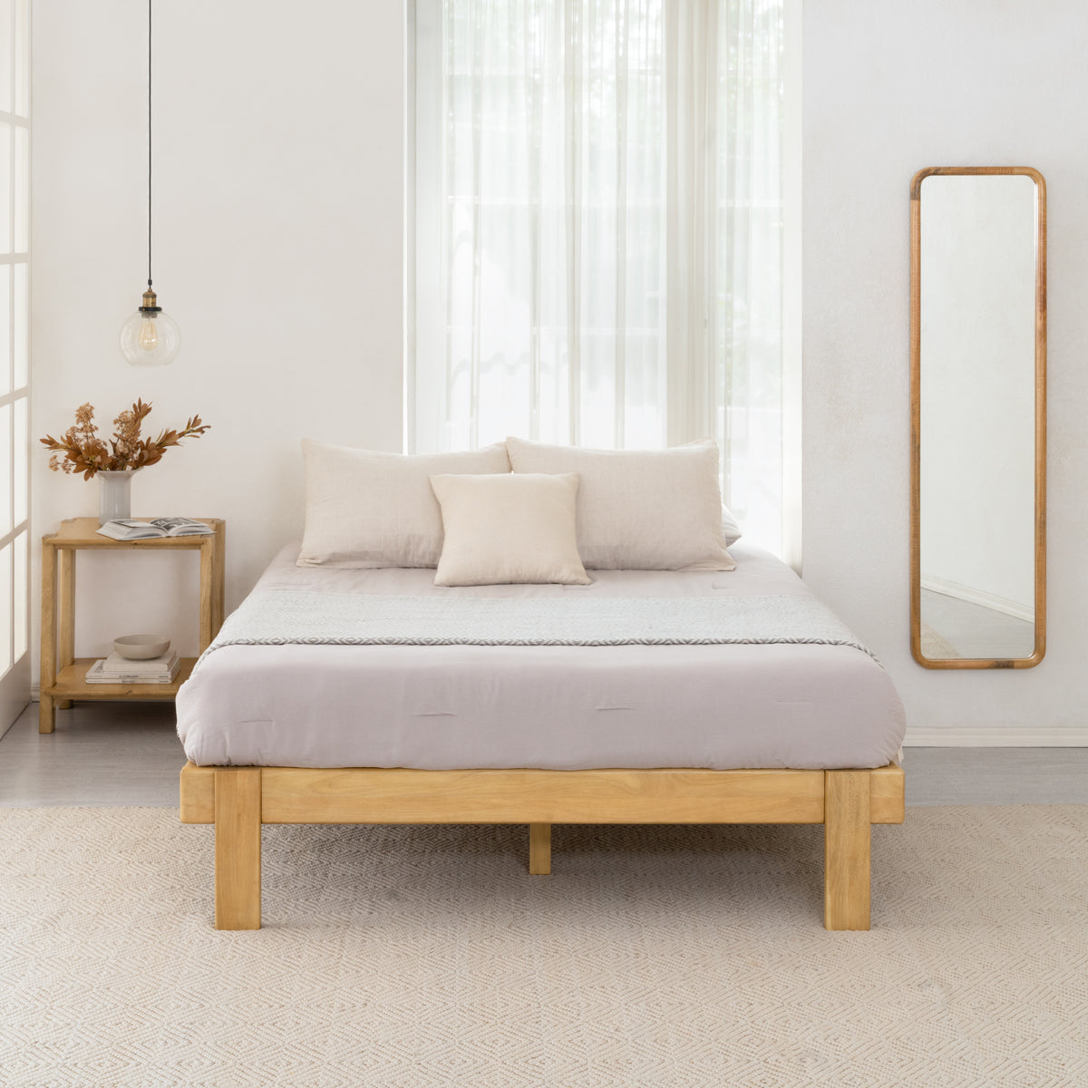 Parson Solid Wood Queen Platform Bed - Light Blonde