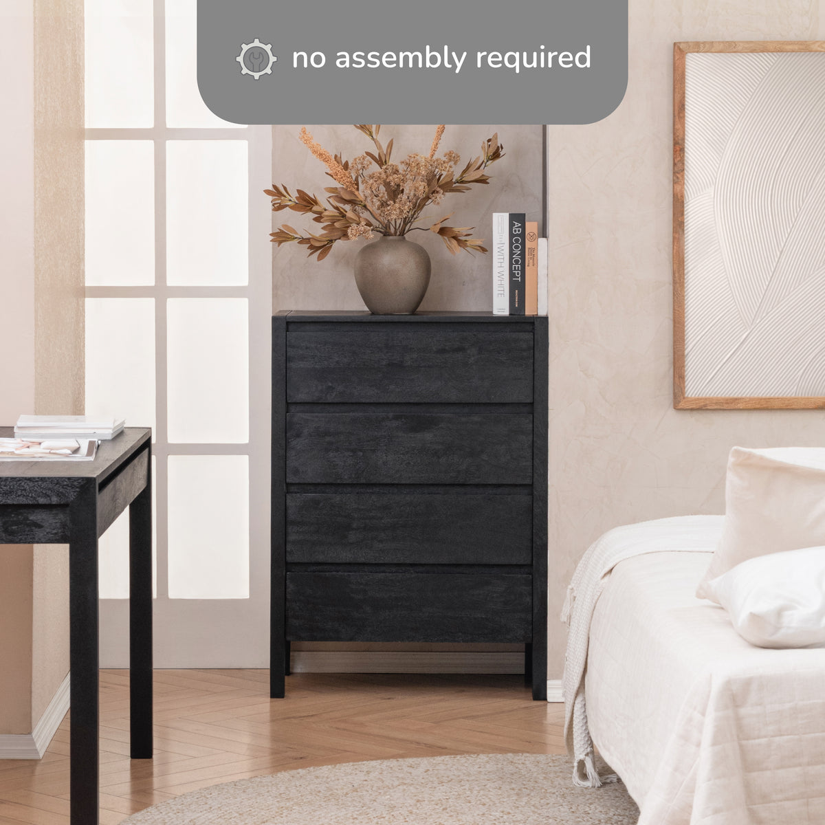 Oslo Solid Wood Chest of Drawers - Black
