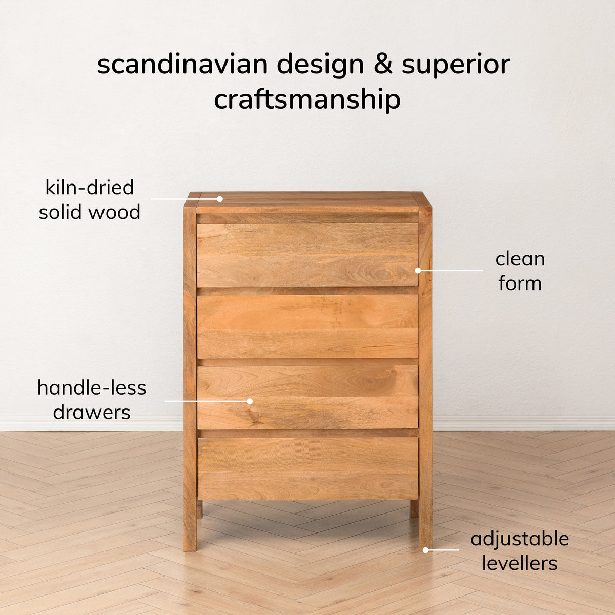 Oslo Solid Wood Chest of Drawers - Mid Tone Honey