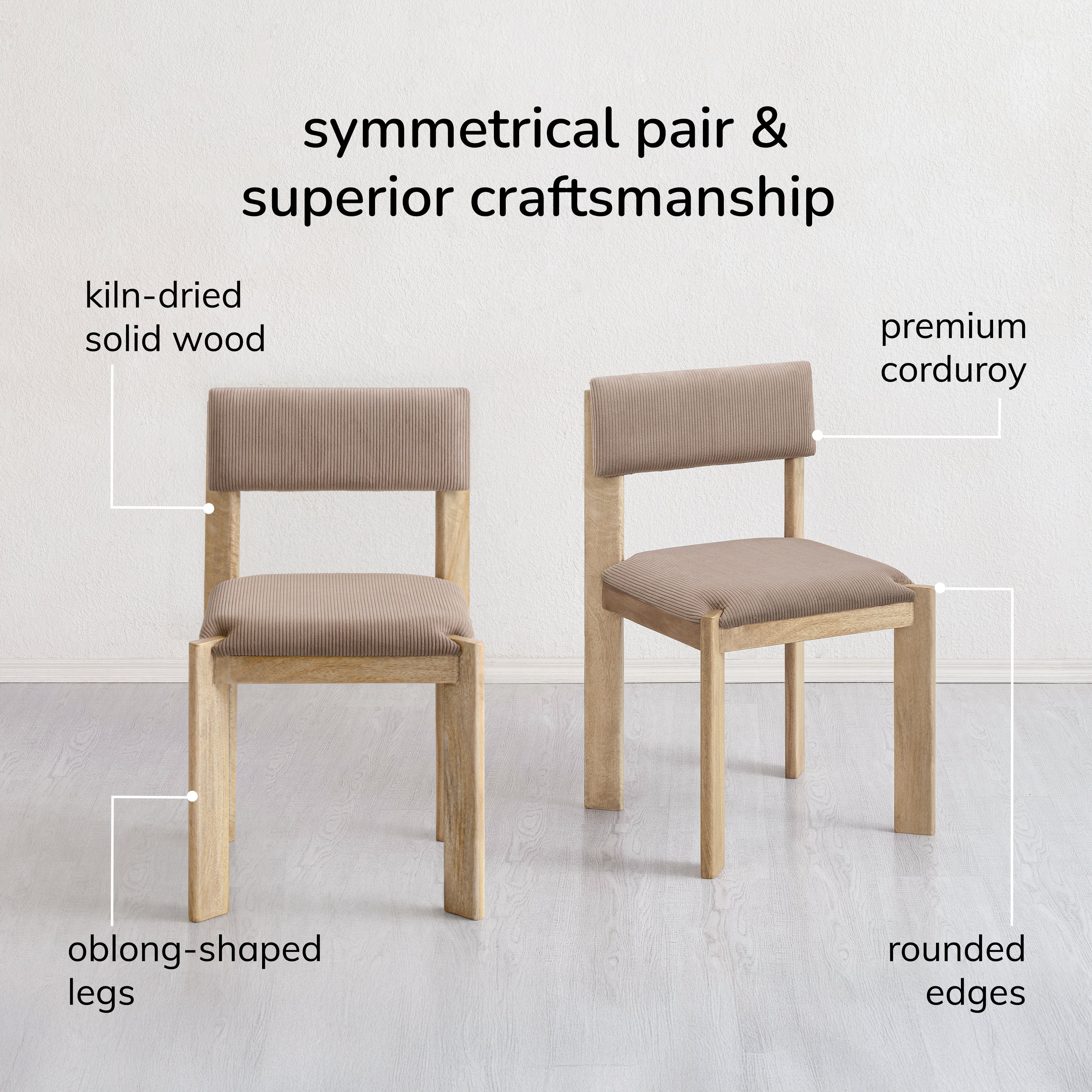 Tami Set of 2 Solid Wood & Upholstery Dining Accent Chairs -  Warm Sand