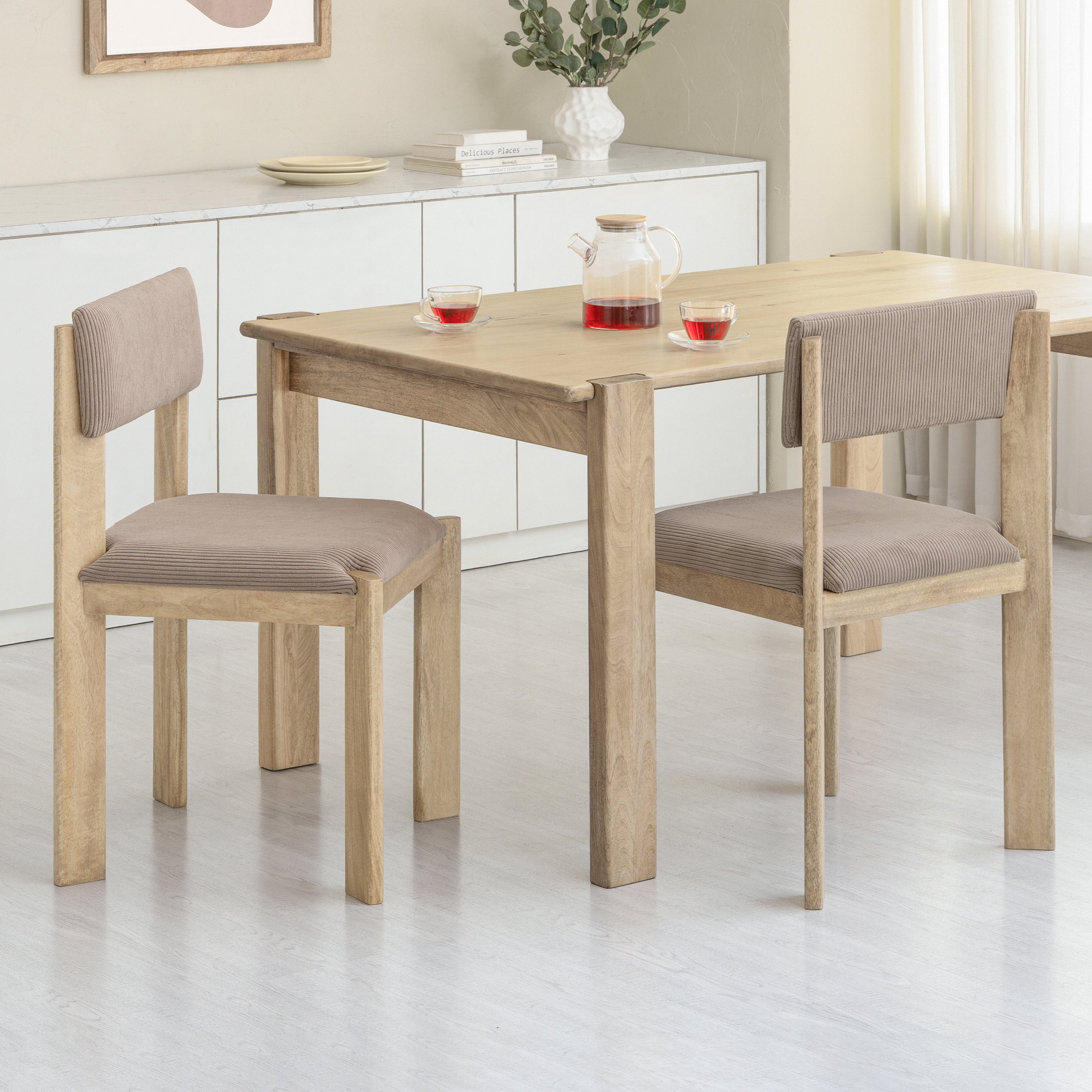 Tami Set of 2 Solid Wood & Upholstery Dining Accent Chairs -  Warm Sand