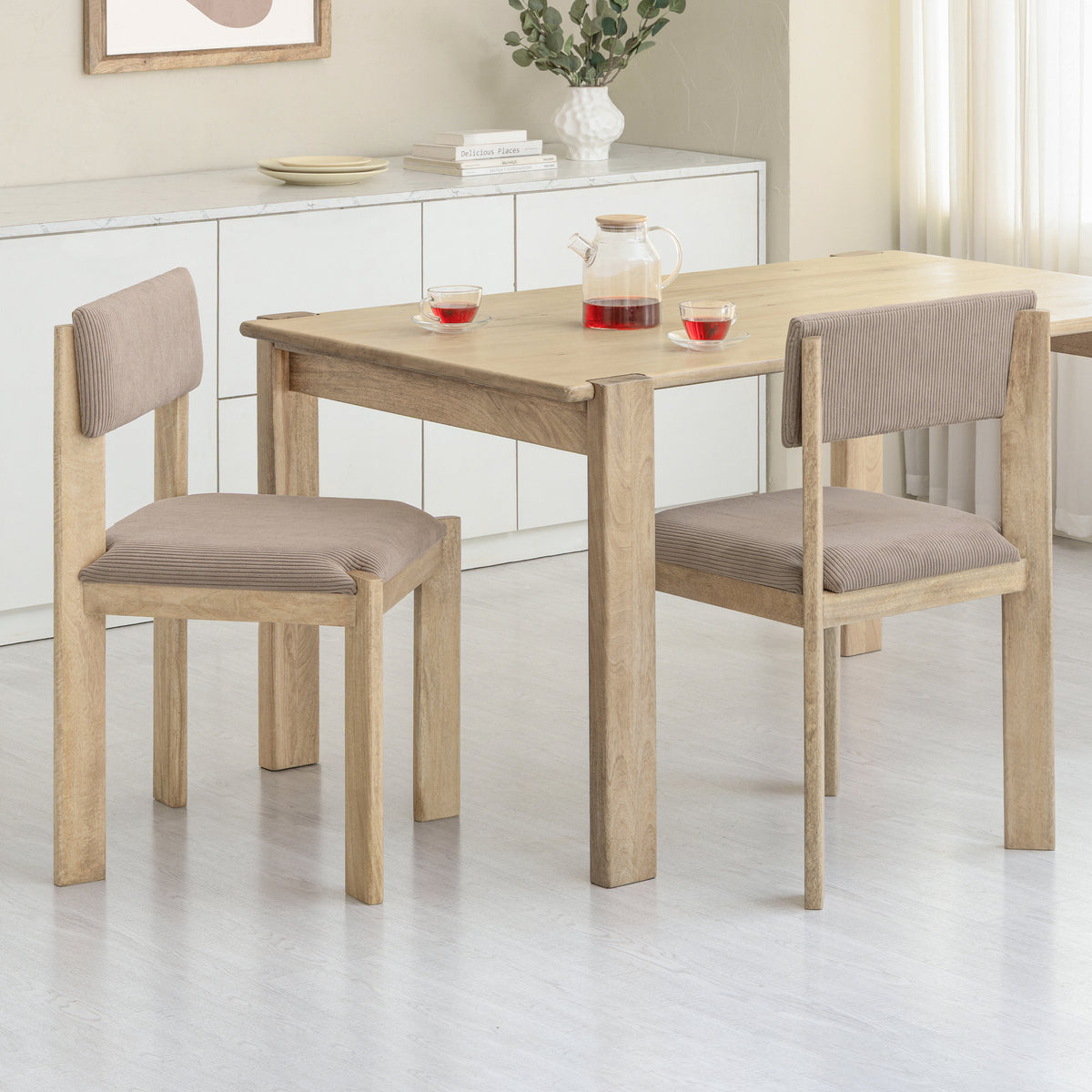 Tami Set of 2 Solid Wood & Upholstery Dining Accent Chairs - Warm Sand