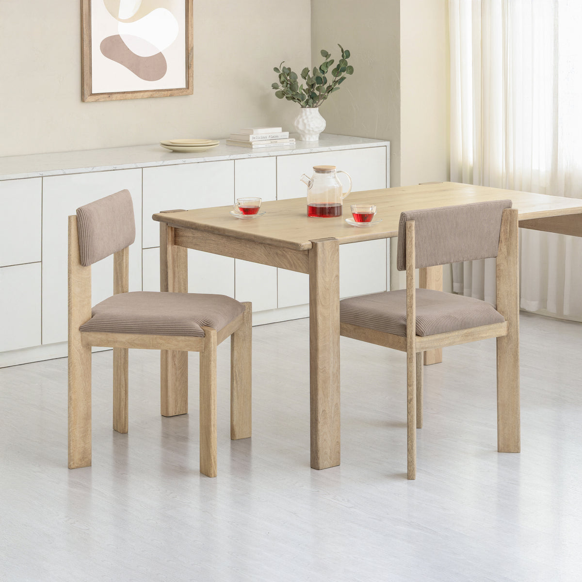 Tami Set of 2 Solid Wood & Upholstery Dining Accent Chairs - Warm Sand