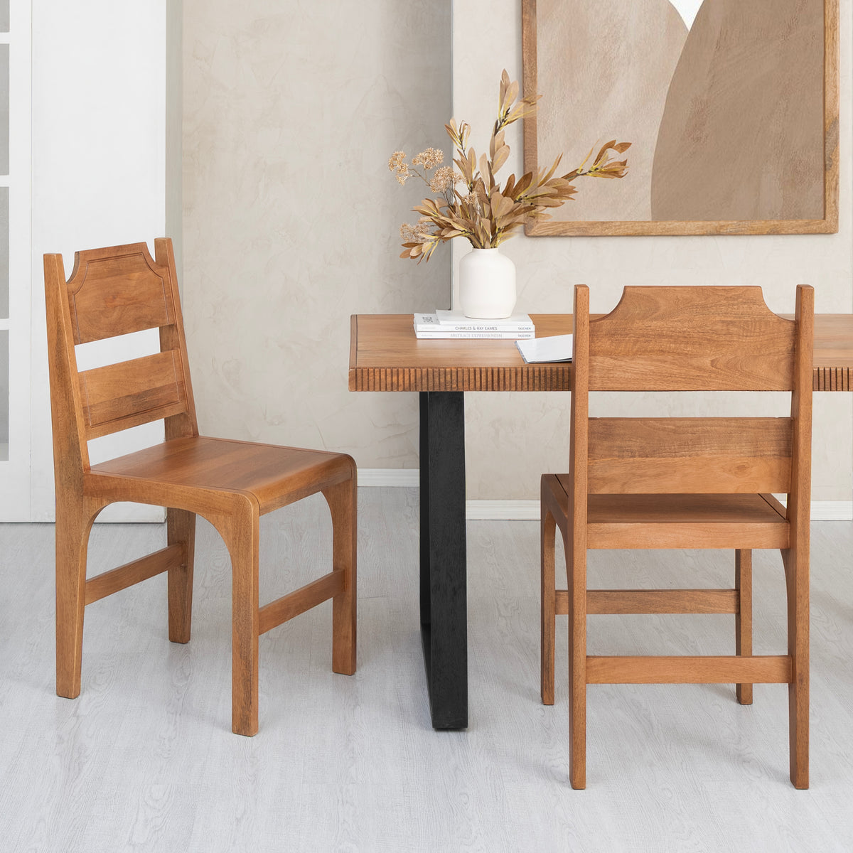 Safi Set of 2 Solid Wood Dining Accent Chairs - Mid Tone Honey