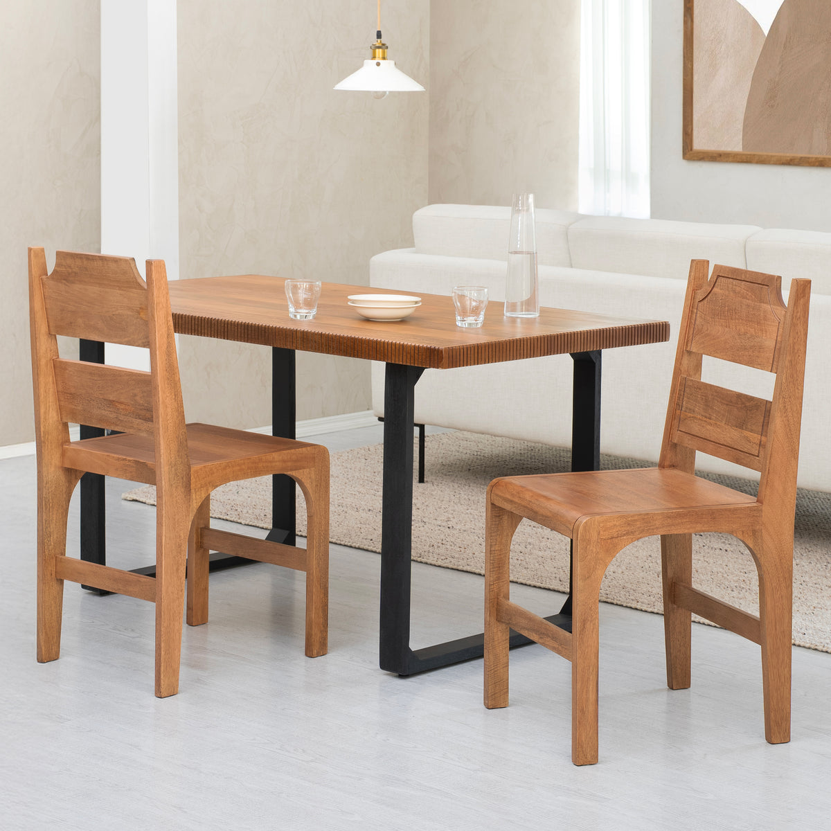 Safi Set of 2 Solid Wood Dining Accent Chairs - Mid Tone Honey