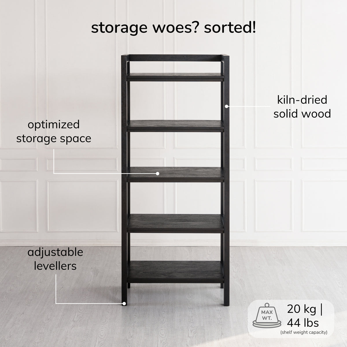 Grayling Solid Wood Bookcases - Black