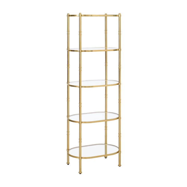 Remi Metal & Tempered Glass Bookcase - Antique Brass