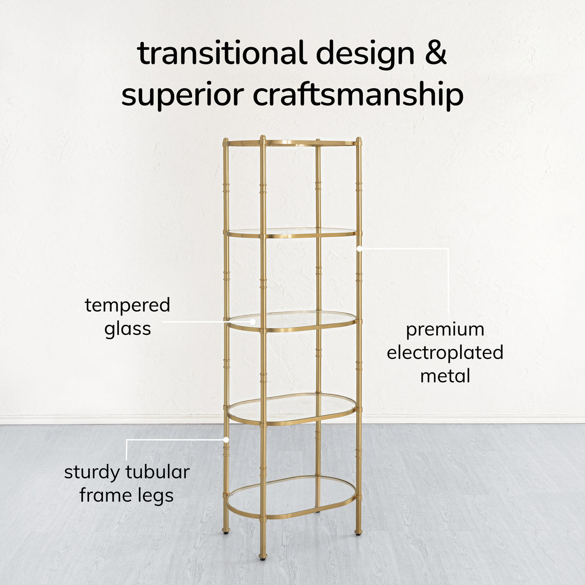 Remi Metal & Tempered Glass Bookcase - Antique Brass