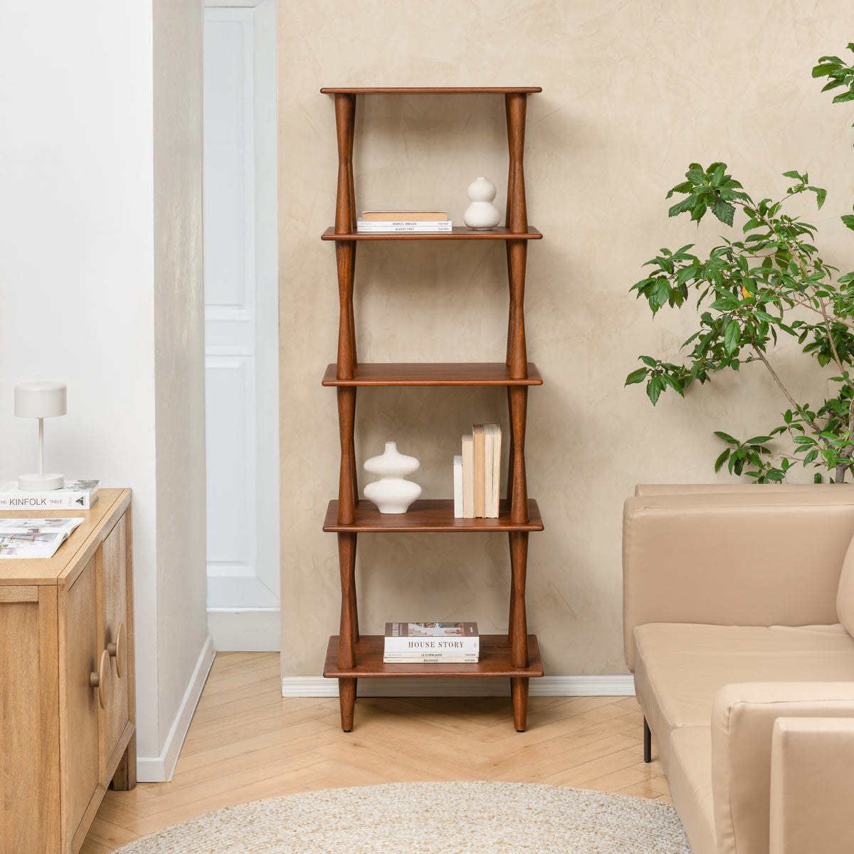 Kenzie Solid Wood Bookcase - Walnut