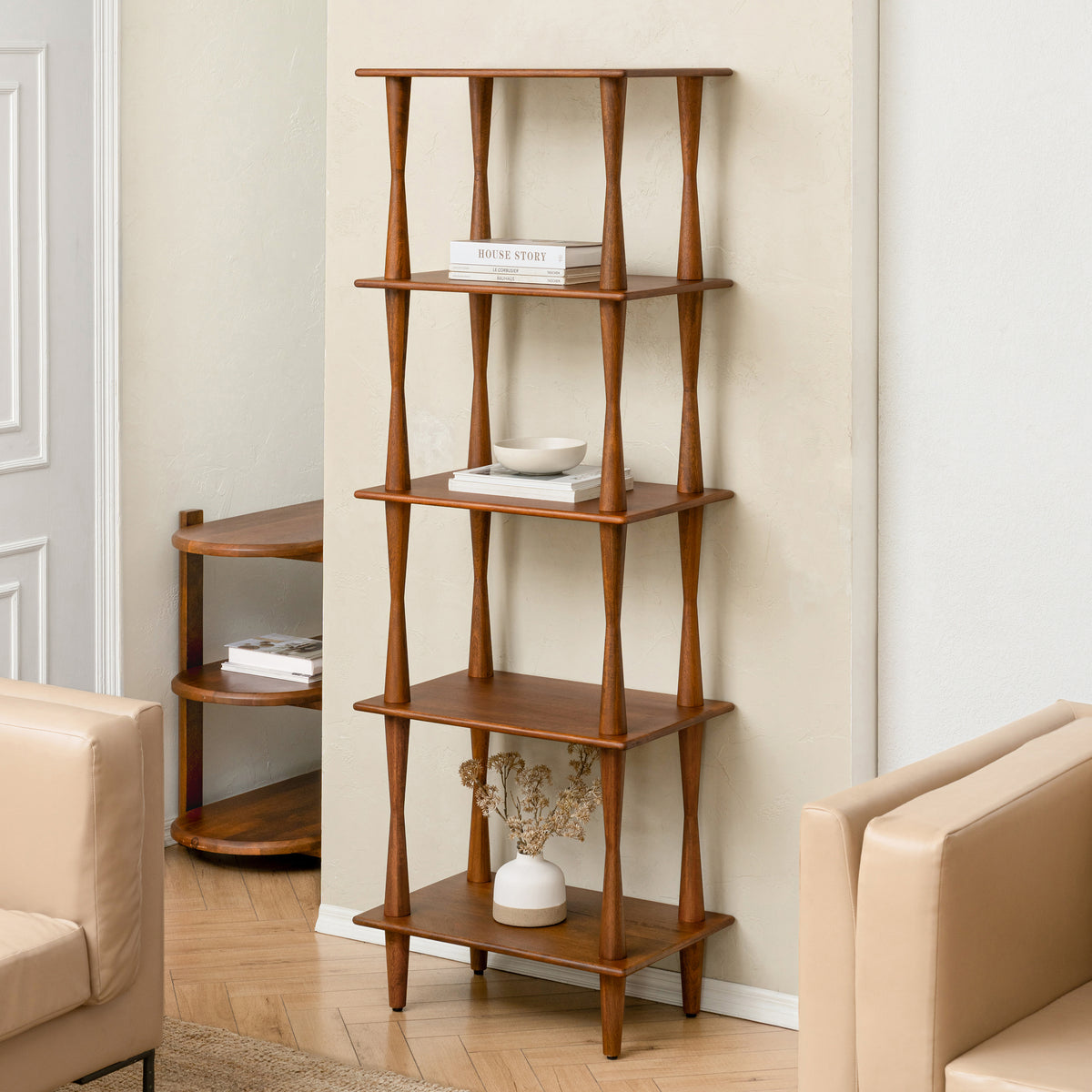 Kenzie Solid Wood Bookcase - Walnut