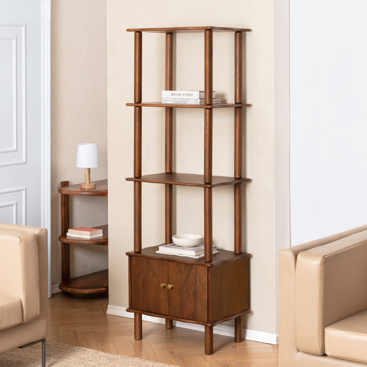 Myra Solid Mango Wood Bookcase - Walnut