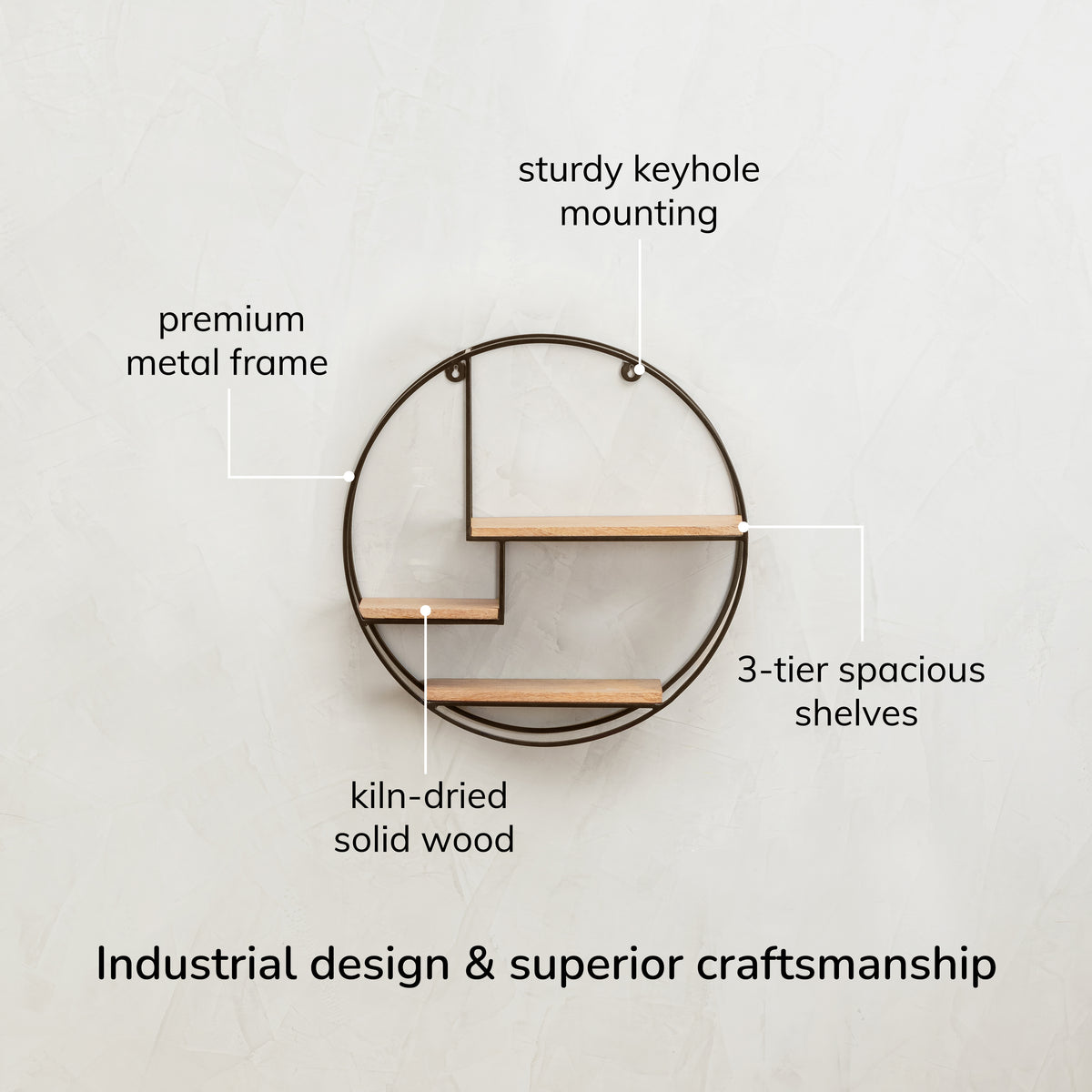 Marly Wood & Metal Wall Mounted Shelf - Bronze & Natural
