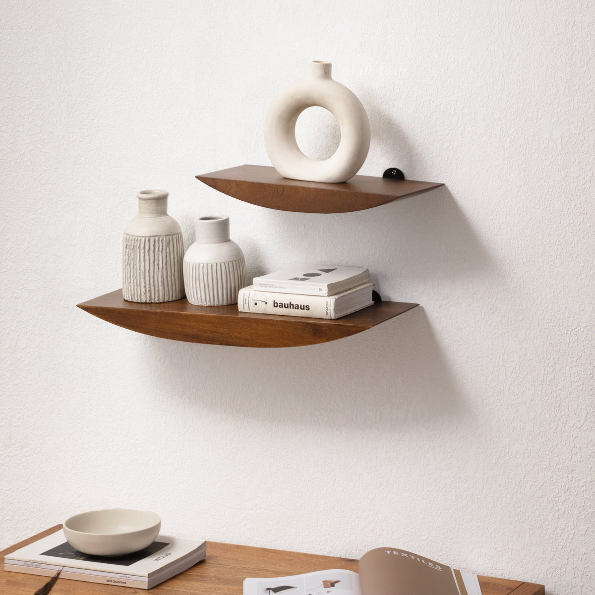 Hutch Set of 2 Wall Mounted Shelves - Walnut