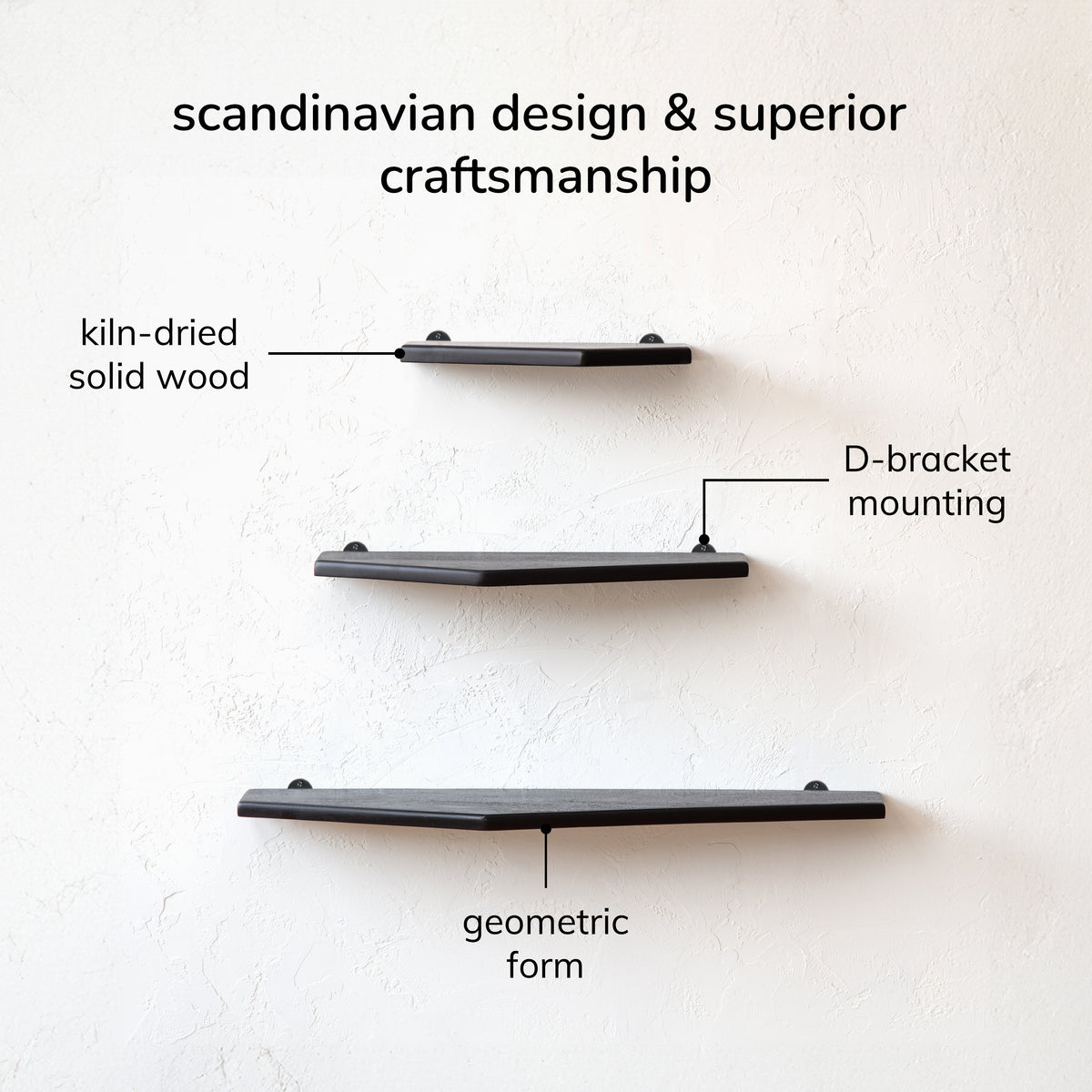 Force Set of 3 Wall Mounted Shelves - Black