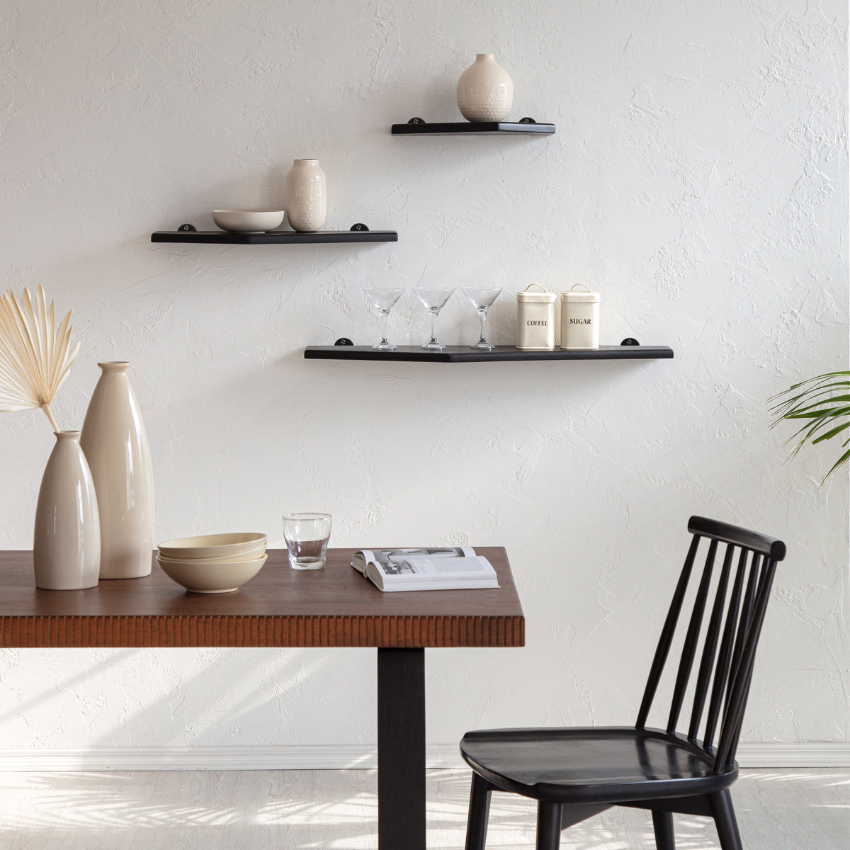 Force Set of 3 Wall Mounted Shelves - Black